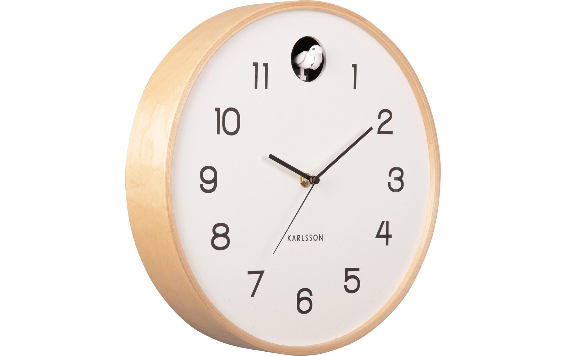 Karlsson Wanduhr Natural Cuckoo – Ø 31,5 cm, weiss, Birke