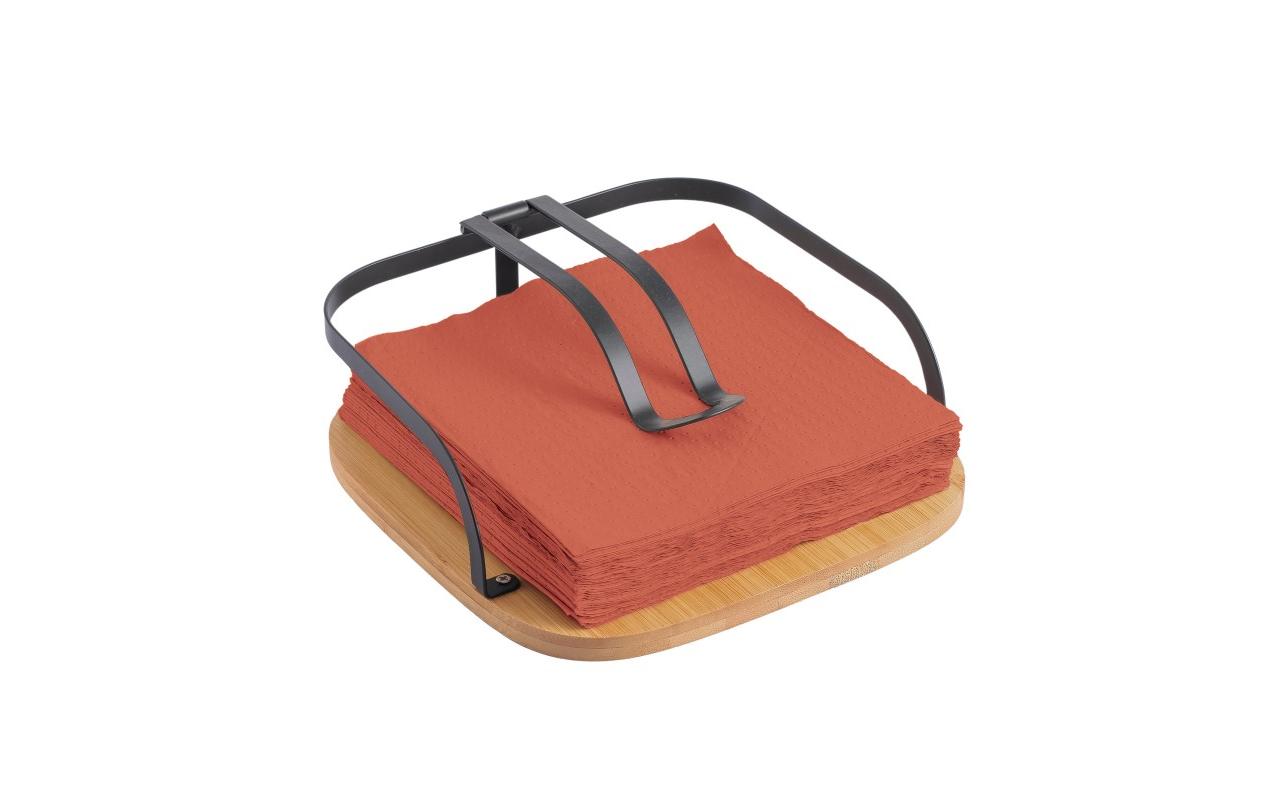 MSV Serviettenhalter – Schwarz/Nature – 19 × 19 × 7 cm – Stahl/Bambus