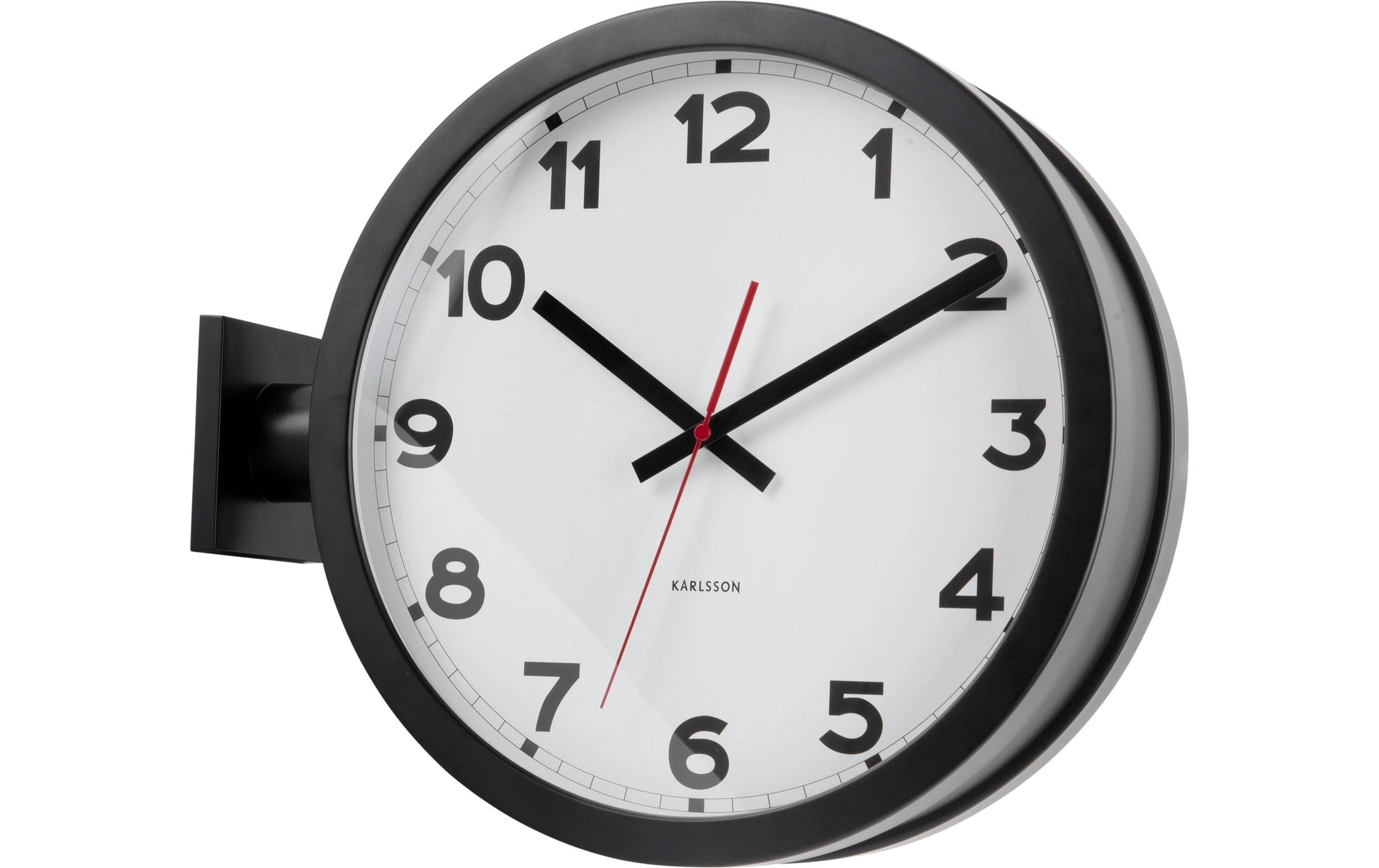 Karlsson Wanduhr New Classic Double – Ø 38 cm, schwarz, Aluminium
