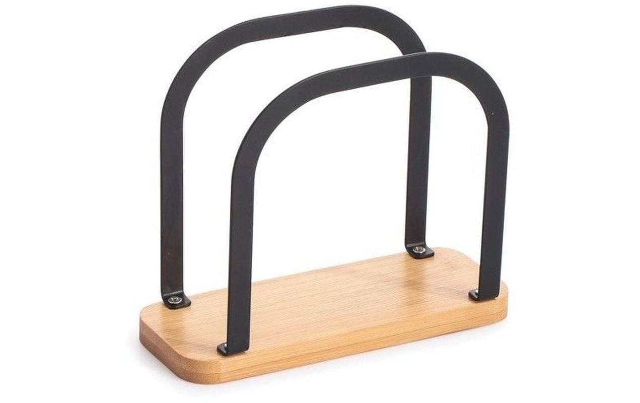 MSV Serviettenhalter – 15,0 × 6,0 × 12,5 cm, Stahl/Bambus, Schwarz/Holz