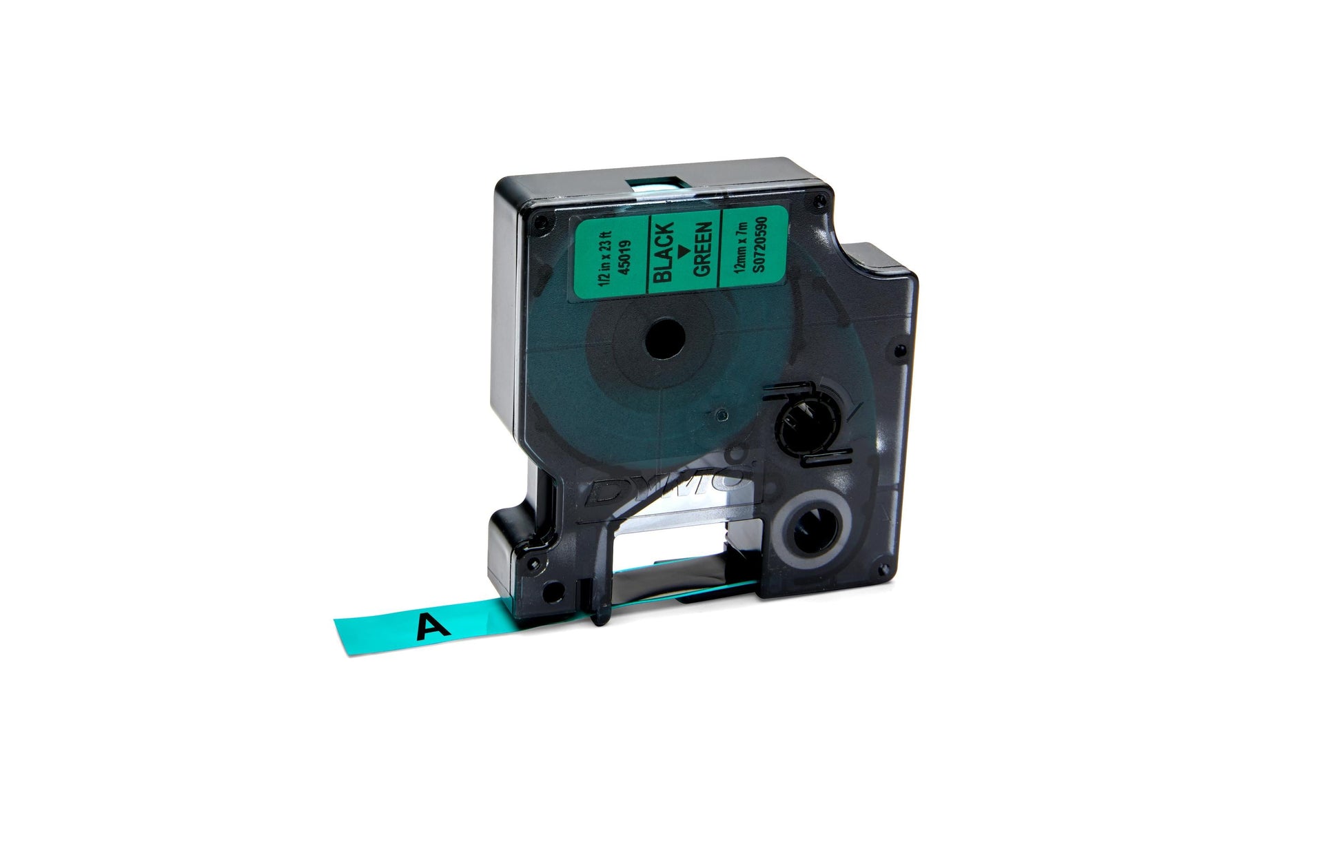 DYMO Schriftband – 12 mm × 7 m, grün, schwarz – D1-TAPE