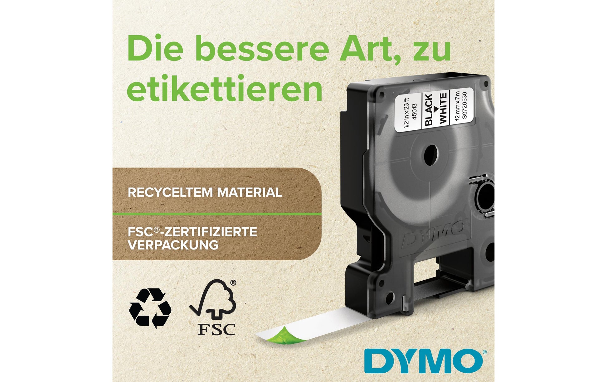 DYMO Textilband – 9 mm × 7 m, weiss, schwarz – für LabelPoint 200, 250, 300, u. a. – D1
