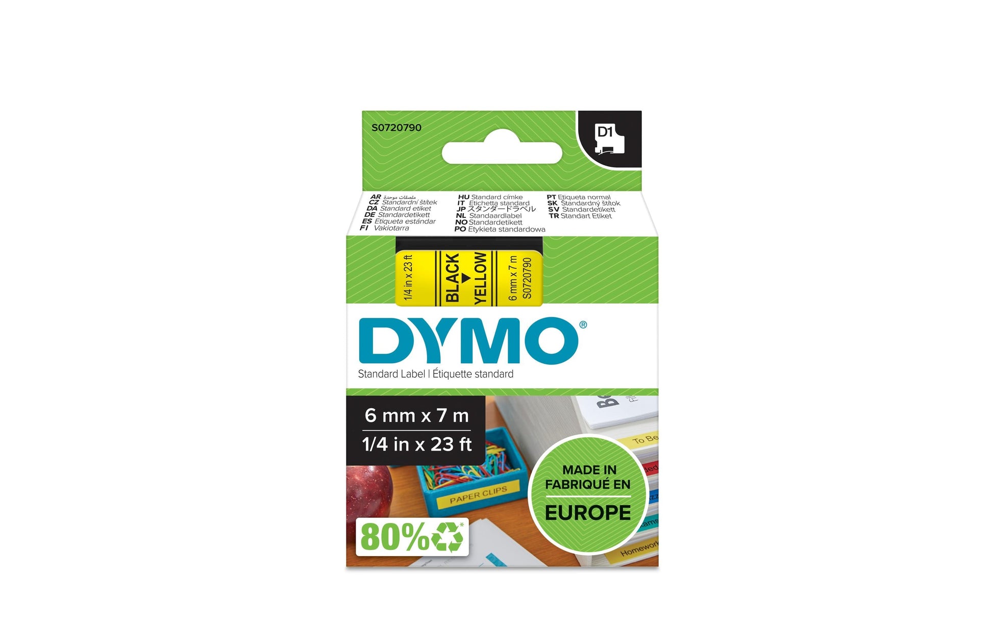 DYMO Schriftband – 6 mm × 7 m, gelb, schwarz – D1-TAPE