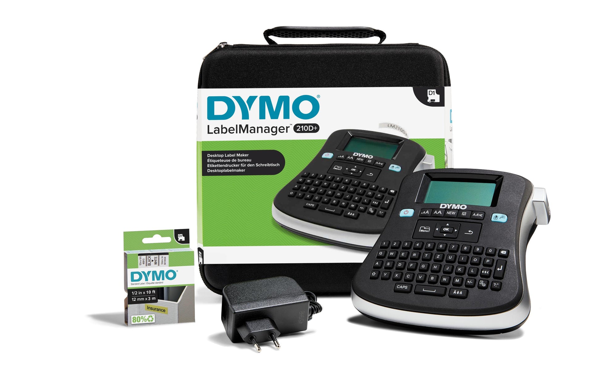 DYMO LabelManager 210D+ – Beschriftungsgerät, für Schriftbänder 6–12 mm, Grafikdisplay, Druckvorschau