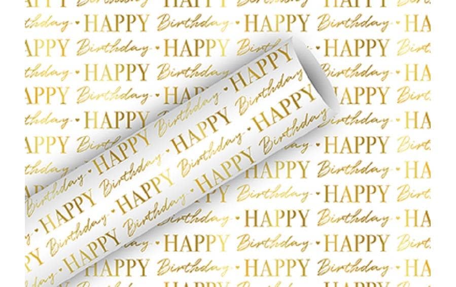 Braun + Company Geschenkpapier – Geburtstag – seidenmetallisiert, Gold/Weiss – 70 cm × 1,5 m