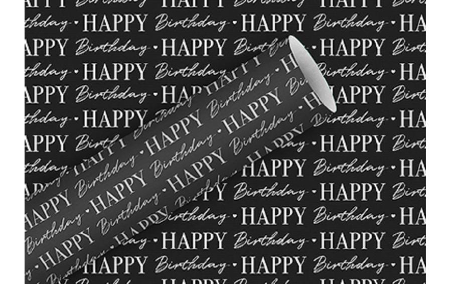 Braun + Company Geschenkpapier Rolle – Graphic Birthday – Kraftpapier 70 g/m2 – 700 × 2000 mm – Schwarz/Weiss