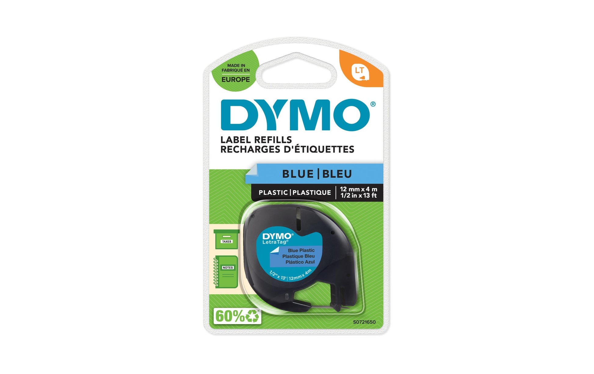 DYMO Schriftband – 12 mm × 4 m, blau, schwarz