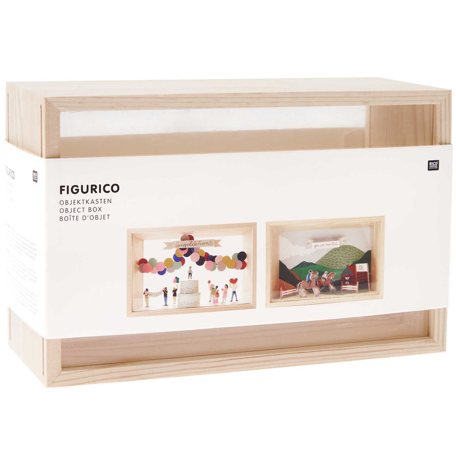 Rico Design Objektkasten – 2er-Set – 200 × 80 × 130 mm – Kiefer/Acryl, transparent