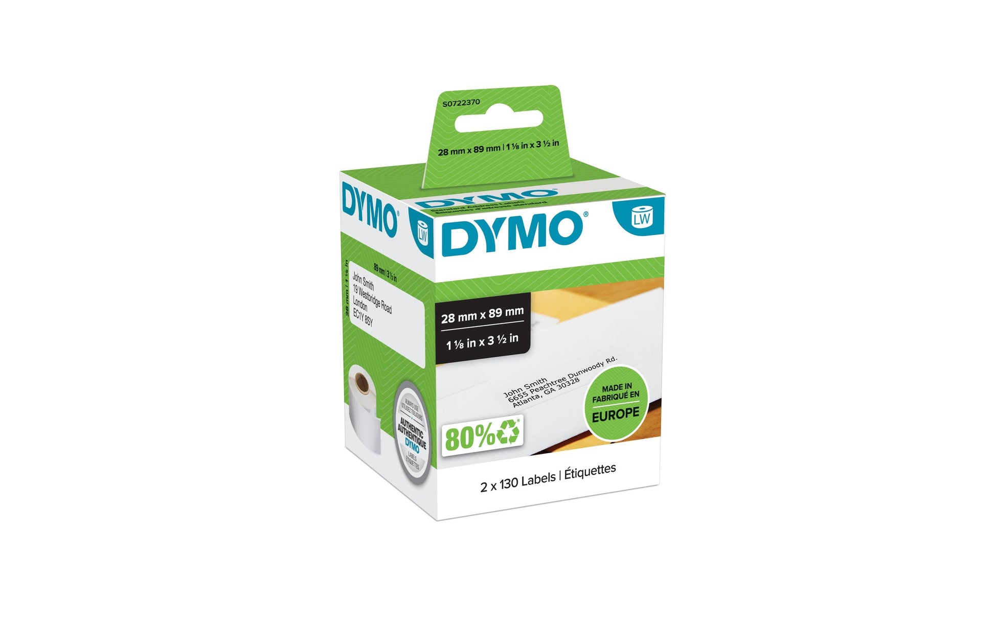 DYMO Druckeretiketten LabelWriter, 28 mm × 89 mm, weiss, 2 × 130 St.