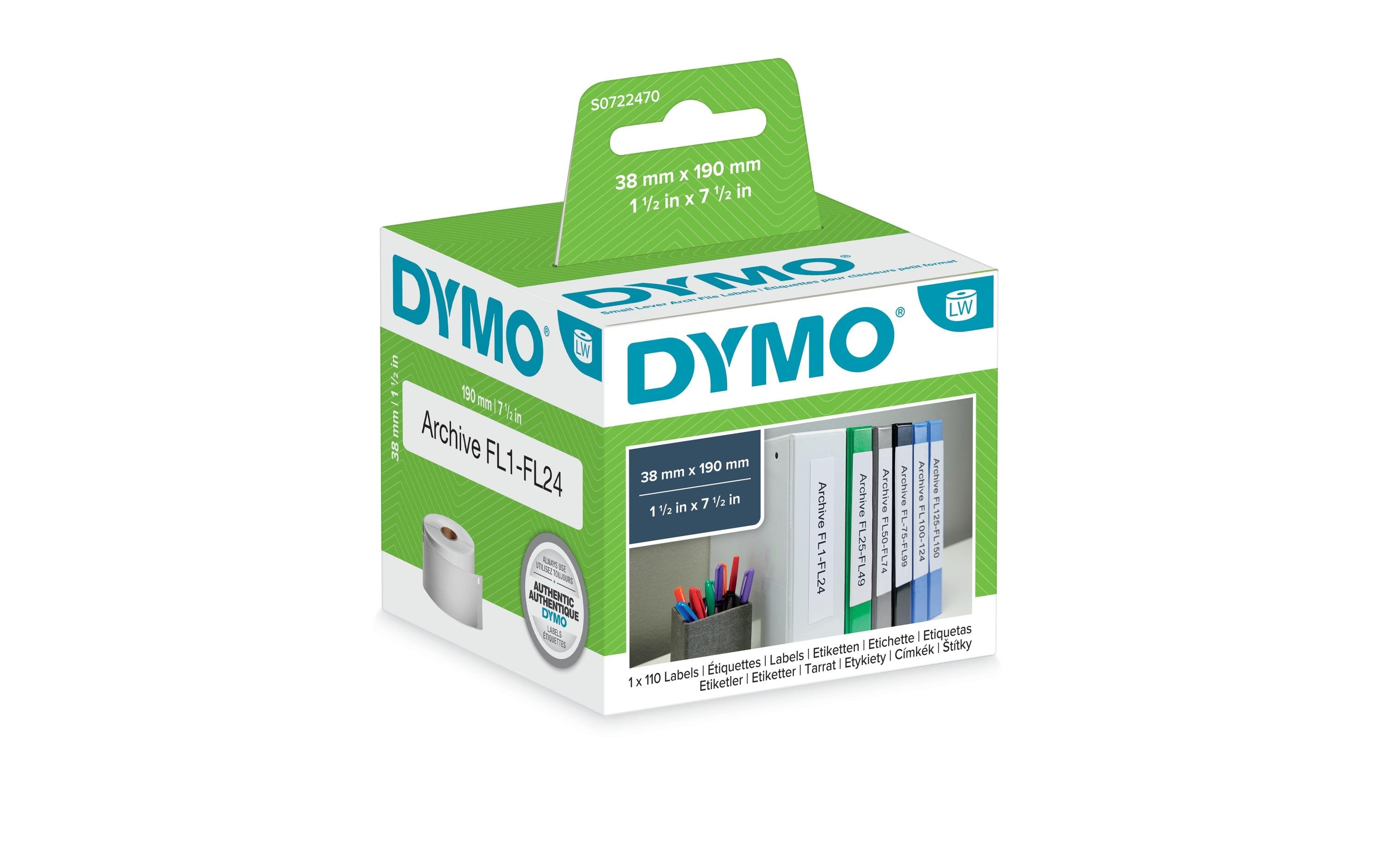 DYMO Etiketten (Rolle) 190 × 38 mm – weiss – Thermodirekt – 110 Etiketten/Rolle – für LabelWriter