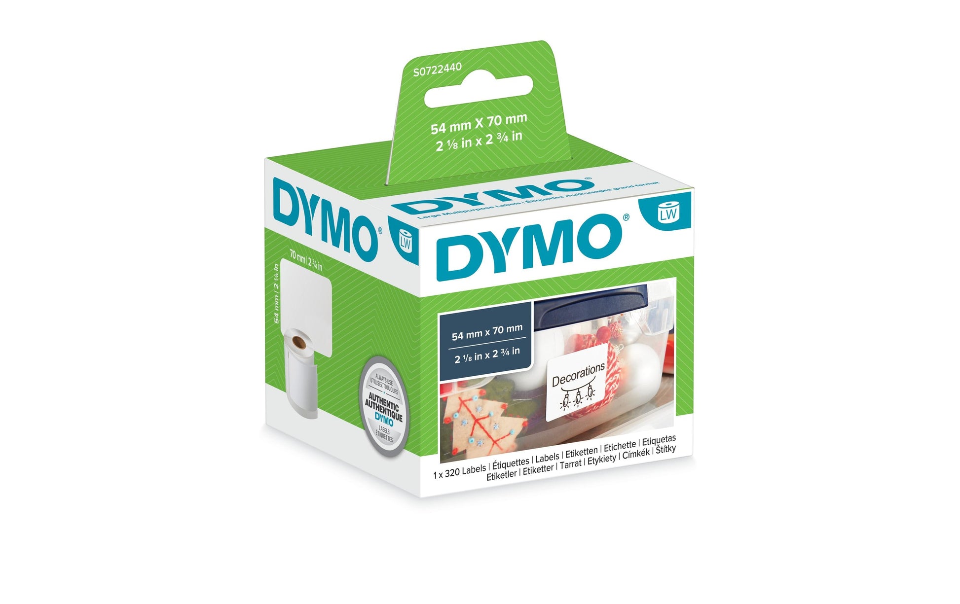 DYMO Druckeretiketten, 54 mm × 70 mm, weiss, 320 Stk.