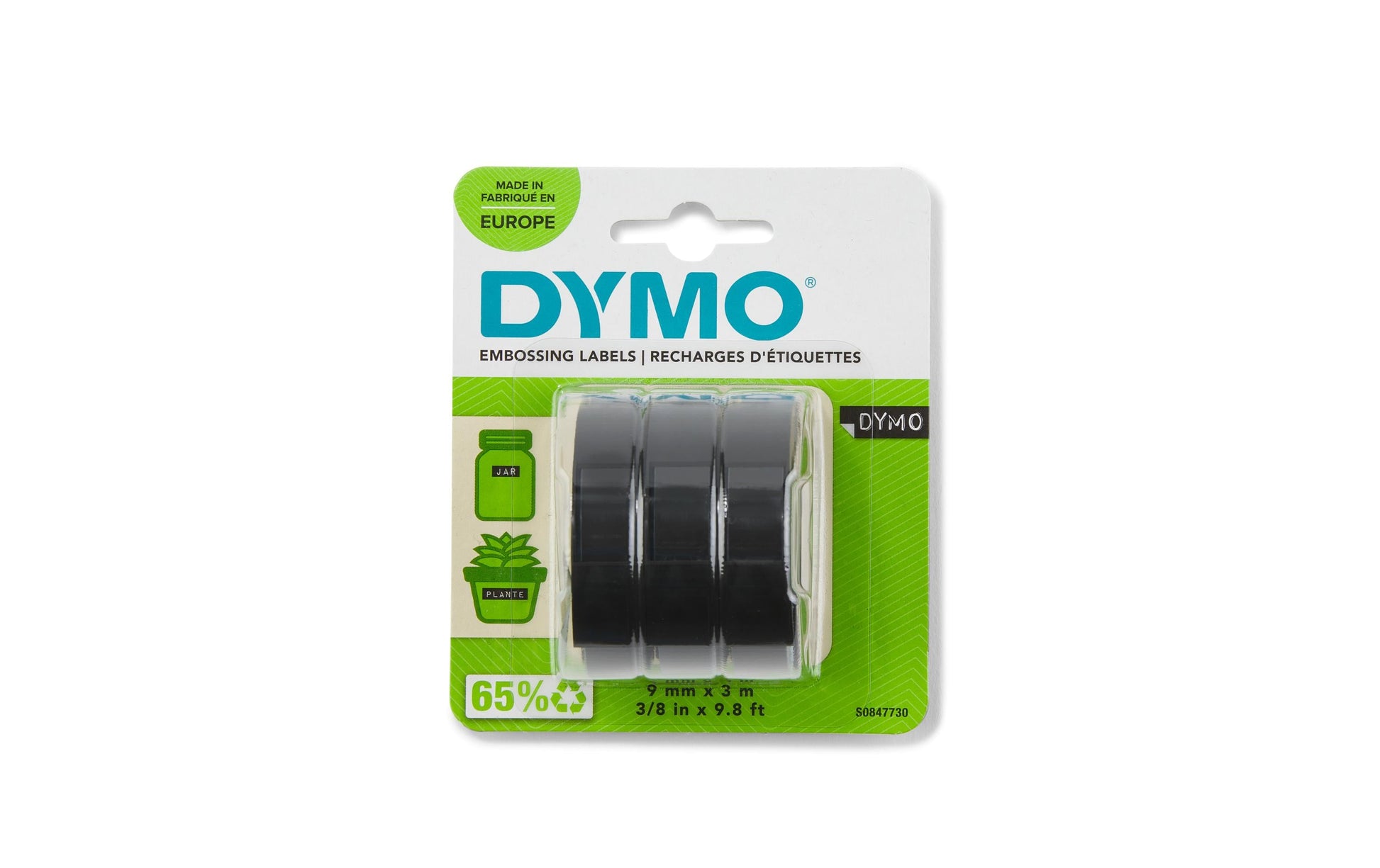 DYMO Schriftband – 9 mm × 3 m, schwarz, weiss – 3 Stück