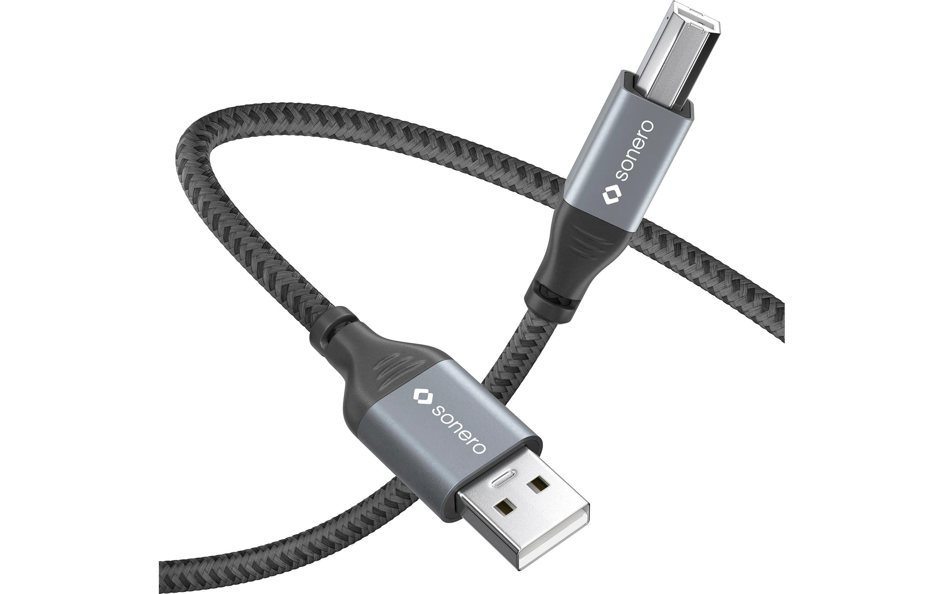 Sonero – USB-Kabel USB-A auf USB-B – USB 2.0 (480 Mbit/s) – 1 m – Geflochten – Schwarz/Grau