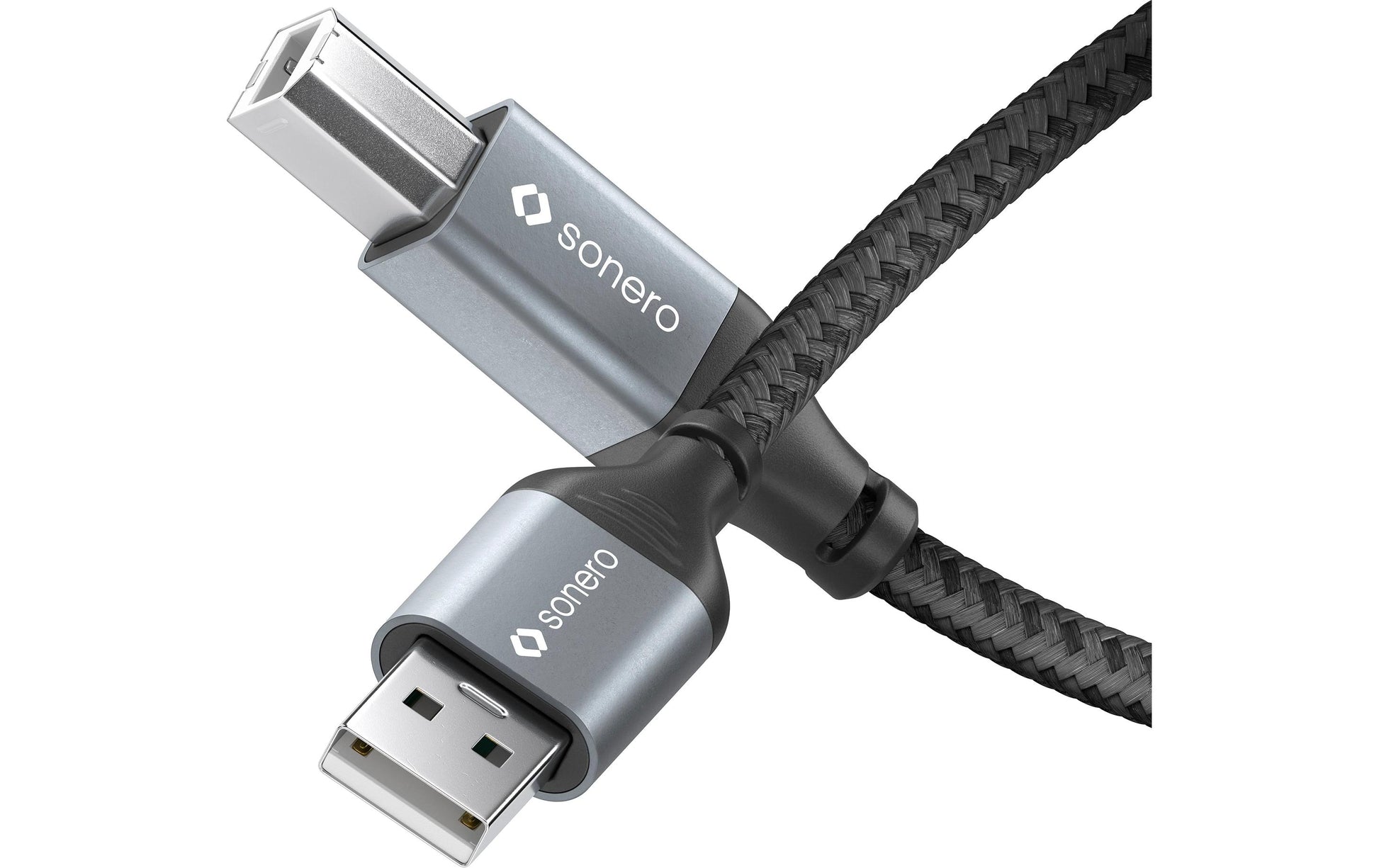 Sonero – USB-A auf USB-B Kabel – USB 2.0 (480 Mbit/s) – 2 m – Geflochten – Schwarz/Grau