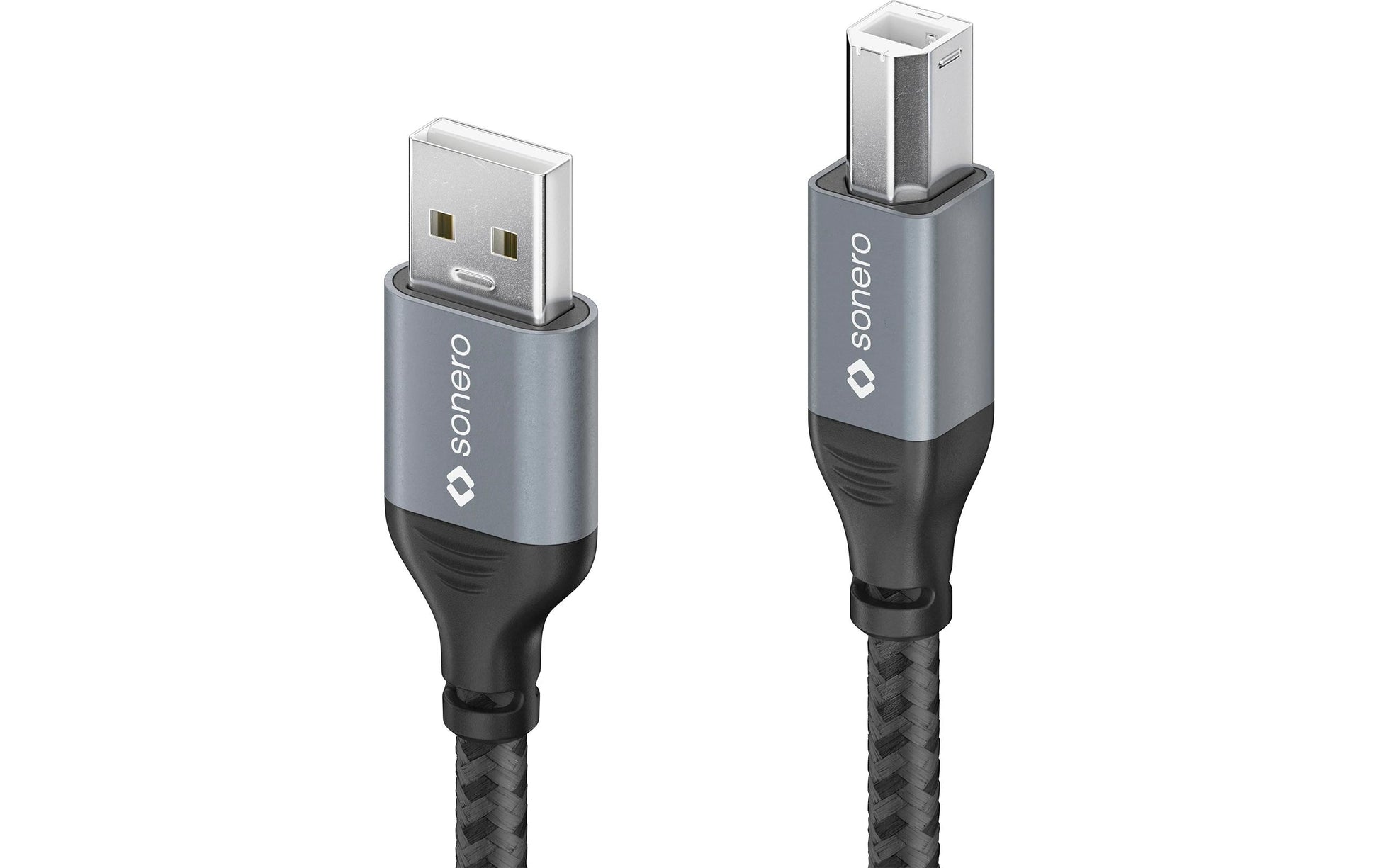Sonero – USB-A auf USB-B Kabel – USB 2.0 (480 Mbit/s) – 2 m – Geflochten – Schwarz/Grau