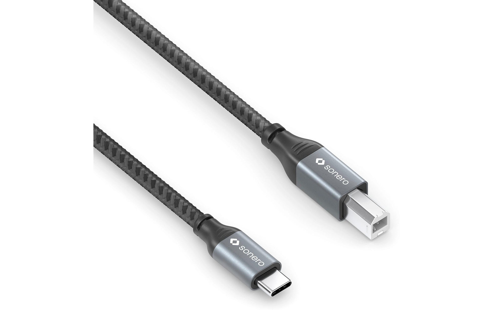 Sonero – USB-C auf USB-B Kabel – USB 2.0 (480 Mbit/s) – 3 m – Geflochten – Schwarz/Grau