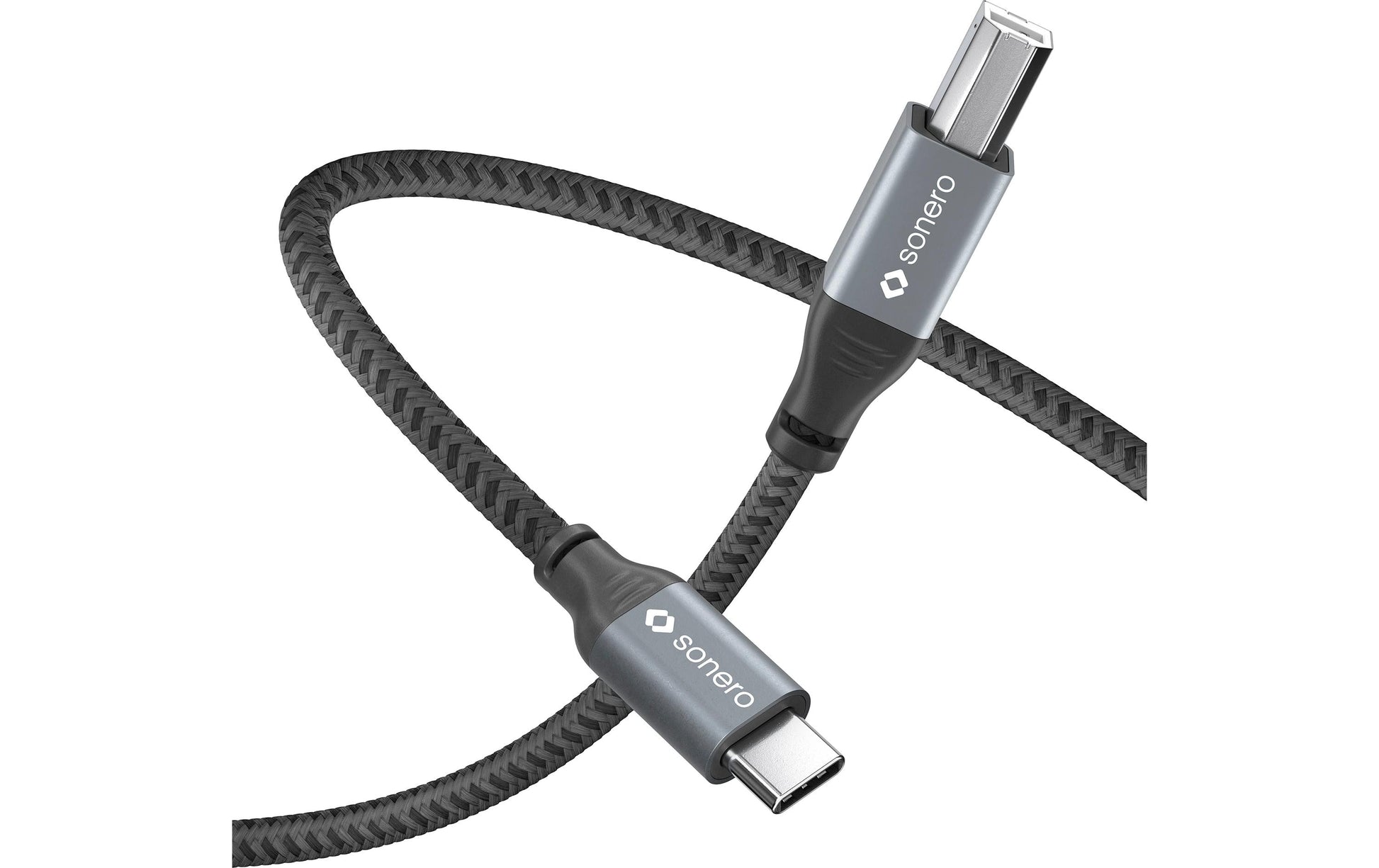 Sonero – USB-C auf USB-B Kabel – USB 2.0 (480 Mbit/s) – 3 m – Geflochten – Schwarz/Grau