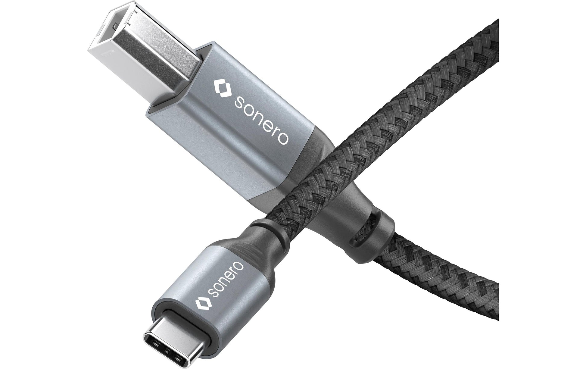 Sonero – USB-C auf USB-B Kabel – USB 2.0 (480 Mbit/s) – 3 m – Geflochten – Schwarz/Grau