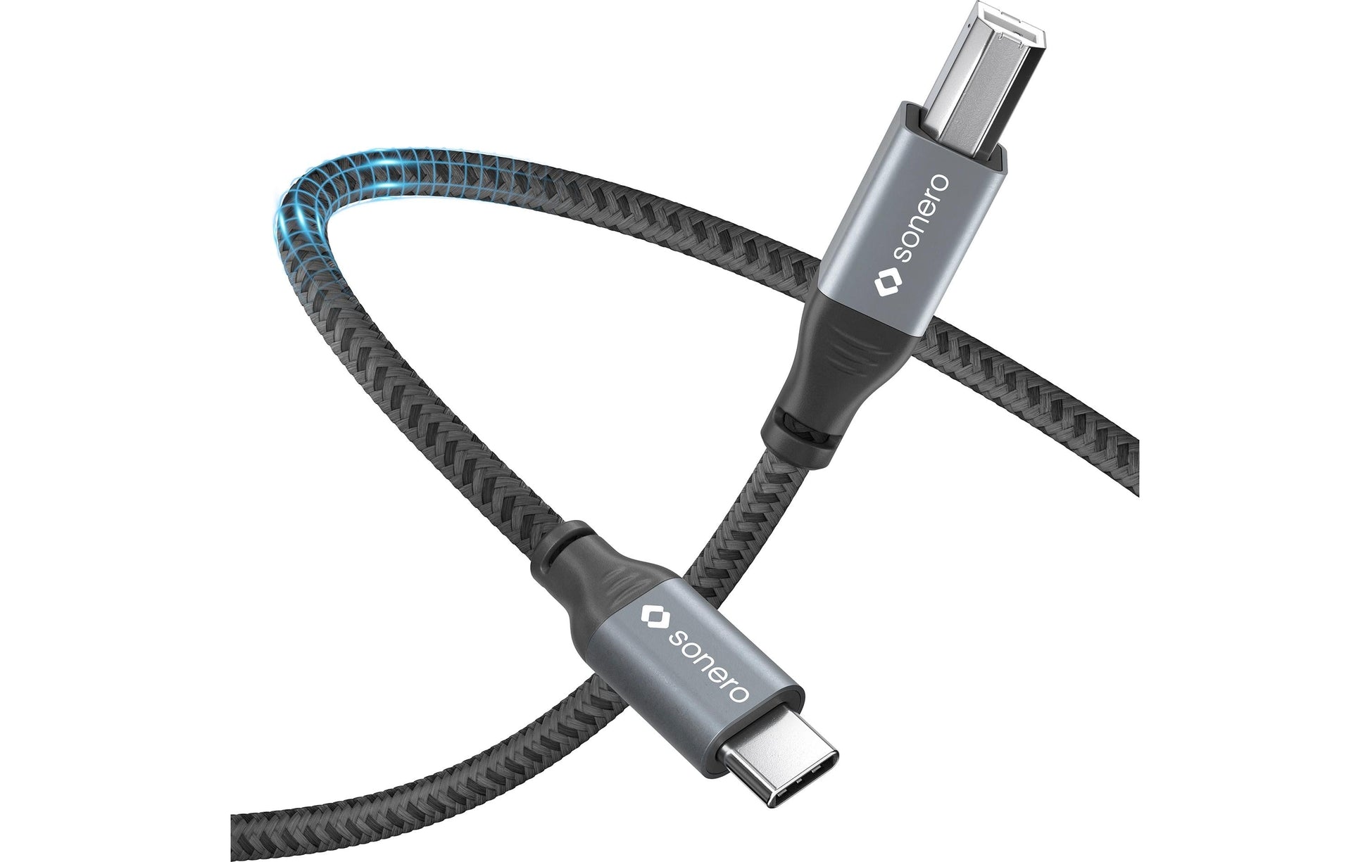Sonero – USB-C auf USB-B Kabel – USB 2.0 (480 Mbit/s) – 3 m – Geflochten – Schwarz/Grau