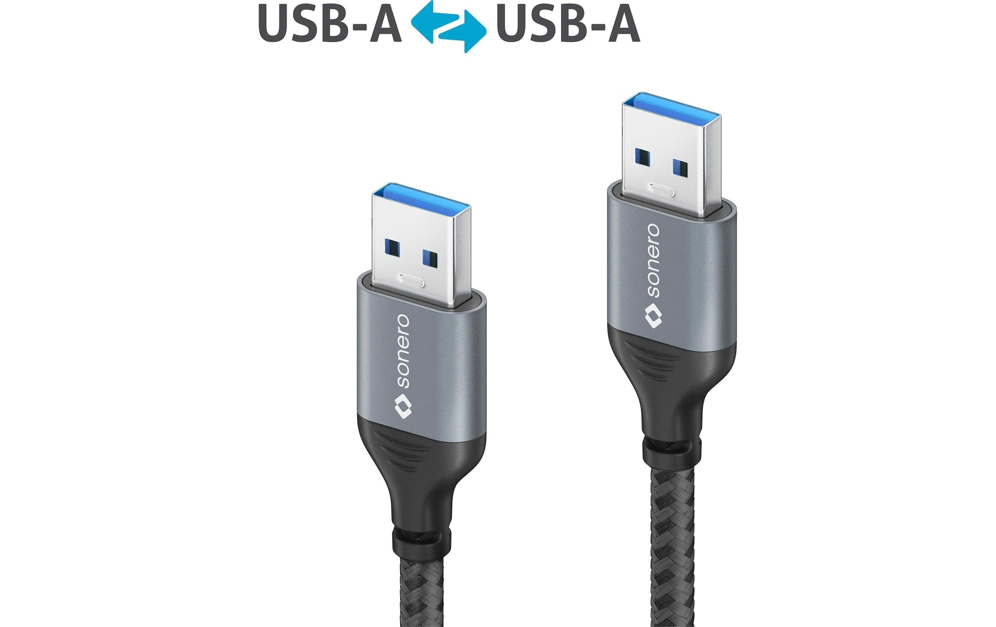 Sonero – USB-A auf USB-A Kabel – USB 3.2 Gen 1 (5 Gbit/s) – 2 m – Geflochten, Nylonmantel – Schwarz/Grau
