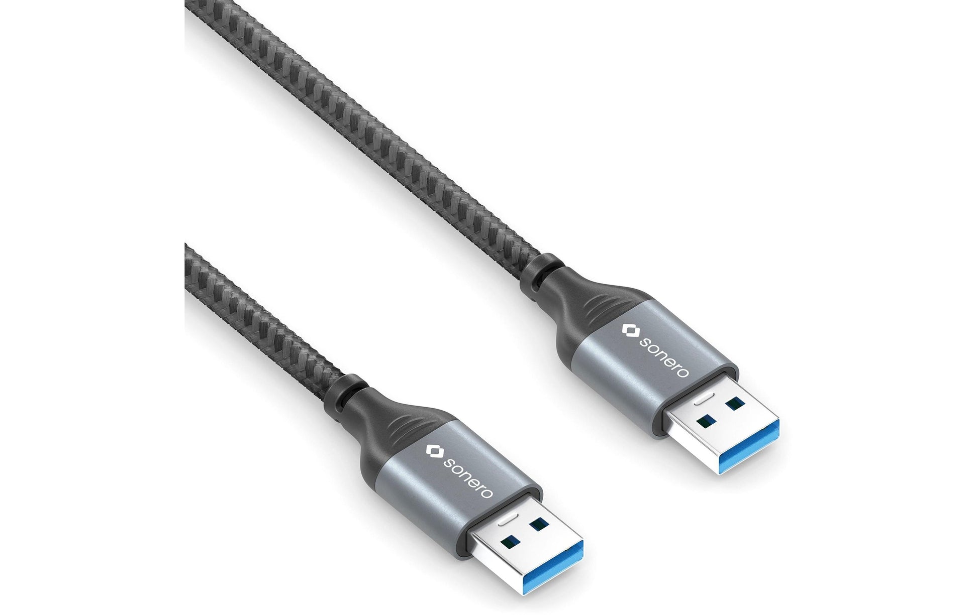 Sonero – USB-A auf USB-A Kabel – USB 3.2 Gen 1 (5 Gbit/s) – 2 m – Geflochten, Nylonmantel – Schwarz/Grau