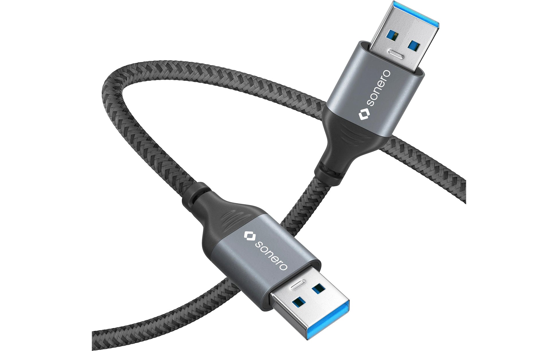 Sonero – USB-A auf USB-A Kabel – USB 3.2 Gen 1 (5 Gbit/s) – 3 m – Geflochten, Aluminiumstecker – Schwarz/Grau