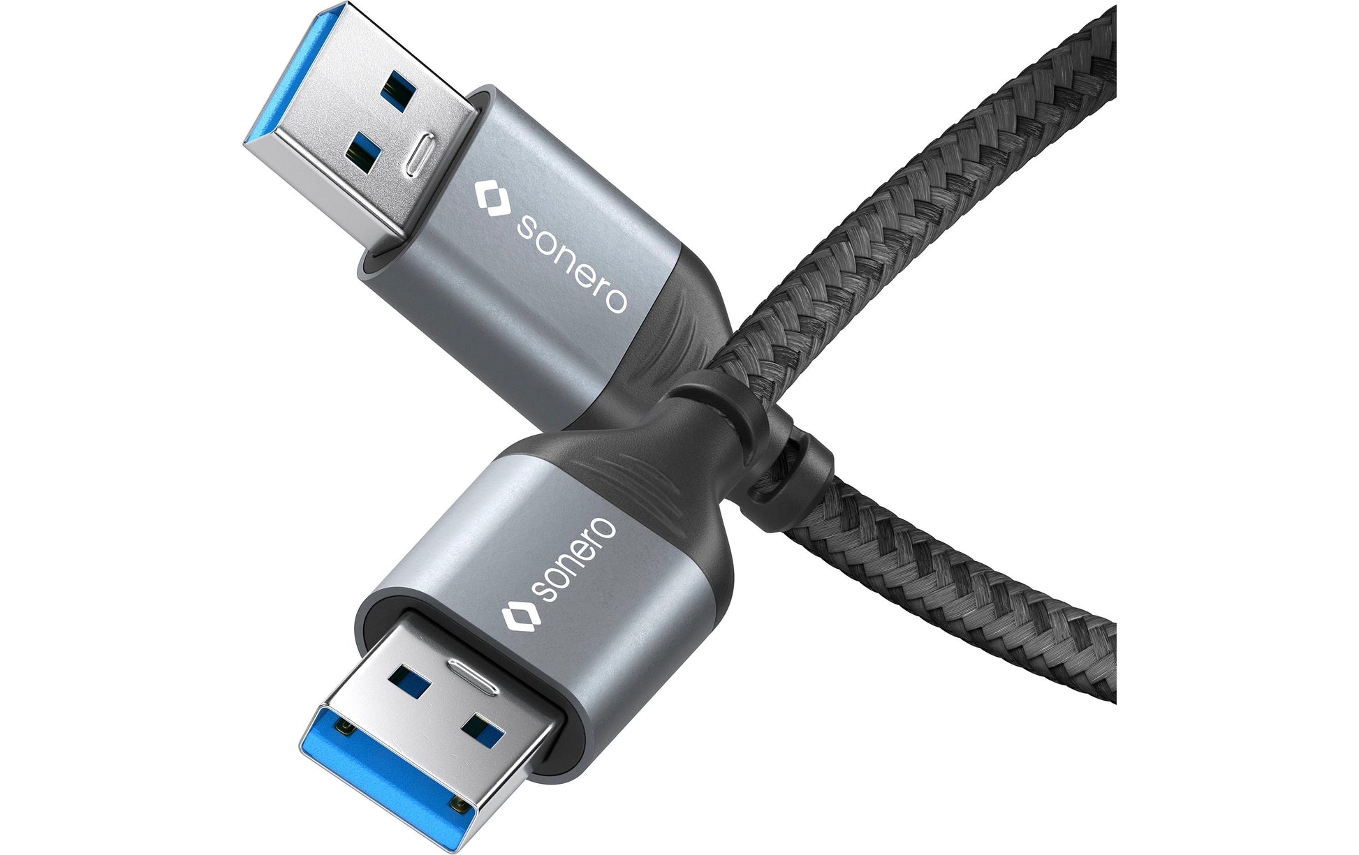 Sonero – USB-A auf USB-A Kabel – USB 3.2 Gen 1 (5 Gbit/s) – 3 m – Geflochten, Aluminiumstecker – Schwarz/Grau