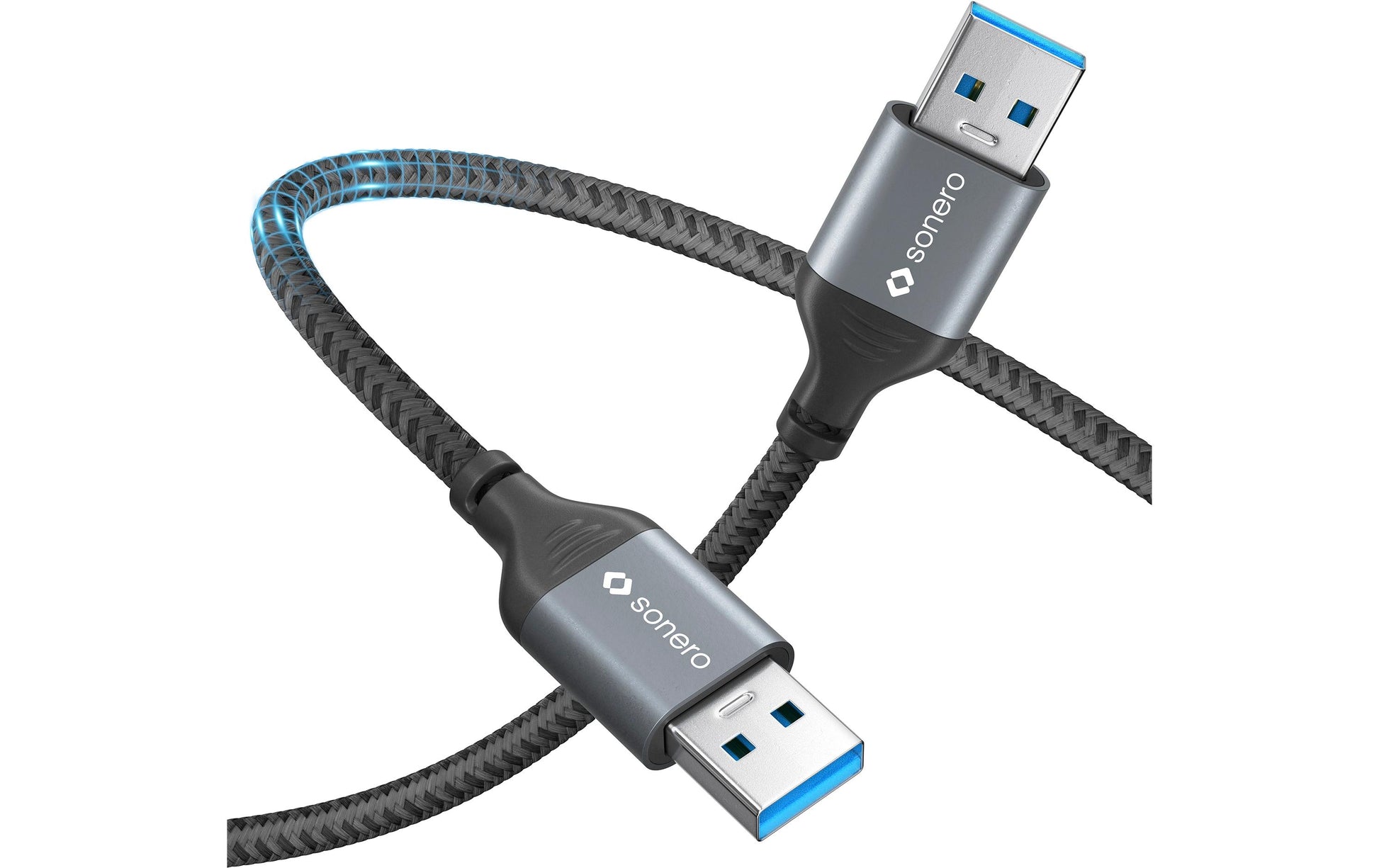 Sonero – USB-A auf USB-A Kabel – USB 3.2 Gen 1 (5 Gbit/s) – 3 m – Geflochten, Aluminiumstecker – Schwarz/Grau
