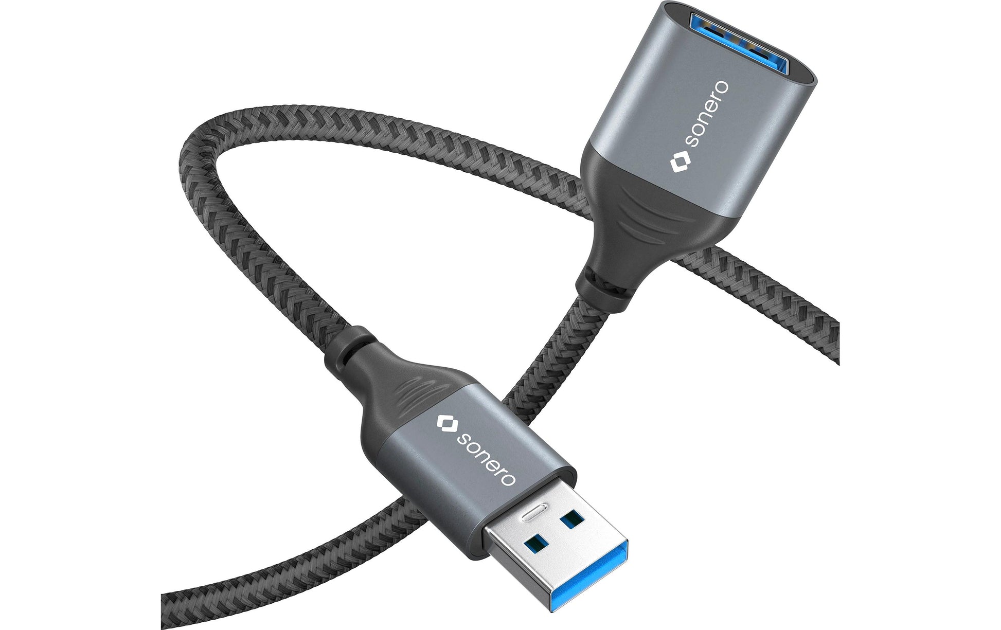 Sonero – USB-A Verlängerungskabel (Stecker auf Buchse) – USB 3.2 Gen 1 (5 Gbit/s) – 3 m – Schwarz/Grau