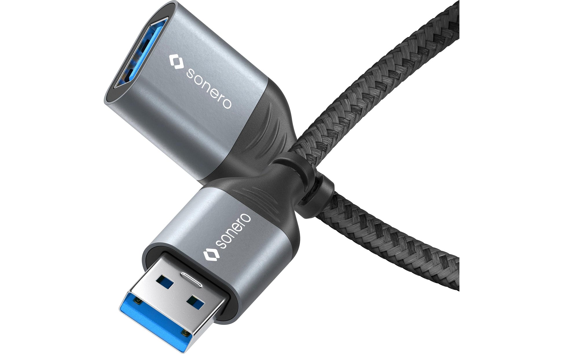 Sonero – USB-A Verlängerungskabel (Stecker auf Buchse) – USB 3.2 Gen 1 (5 Gbit/s) – 2 m – Schwarz/Grau