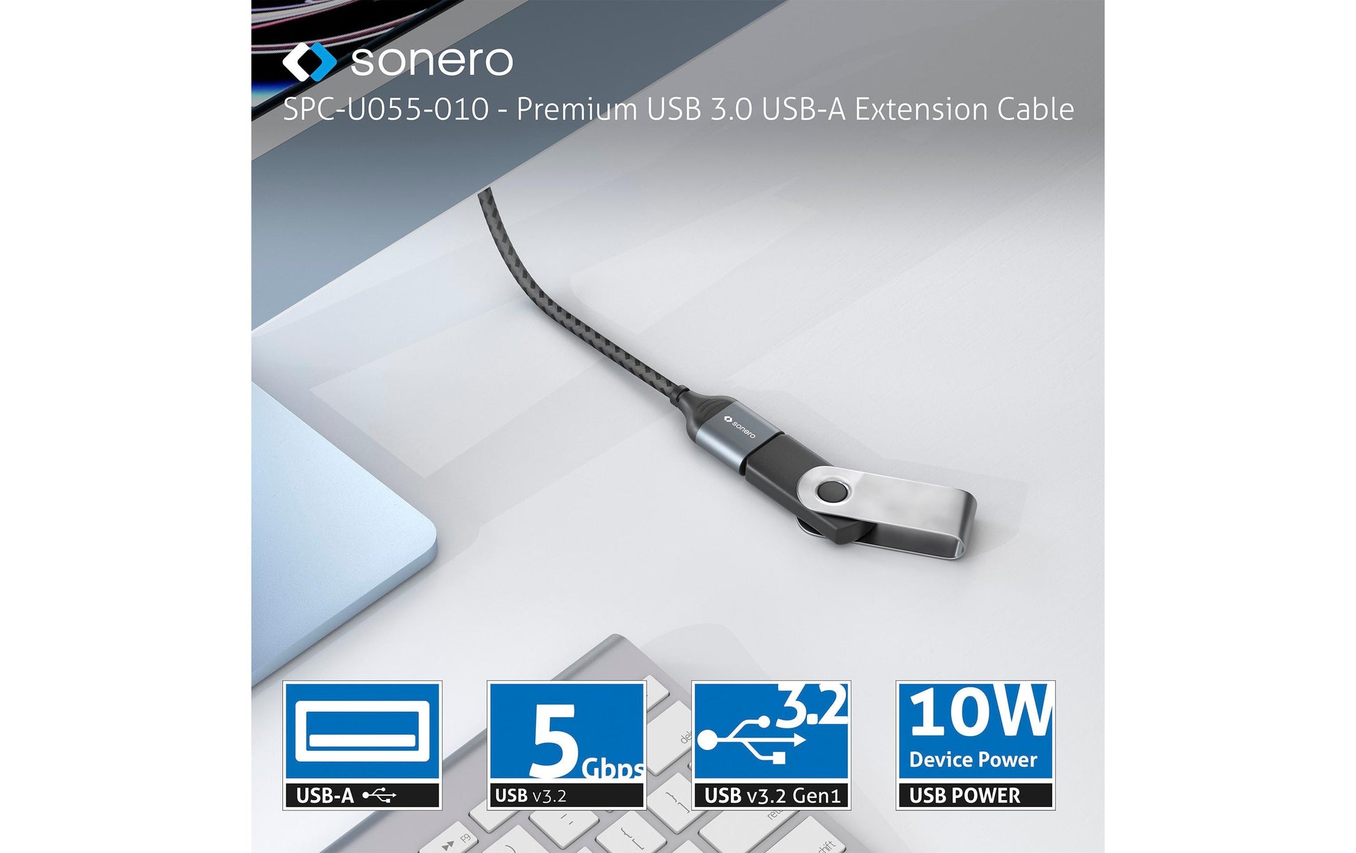Sonero – USB-A Verlängerungskabel (Stecker auf Buchse) – USB 3.2 Gen 1 (5 Gbit/s) – 1,5 m – Geflochten