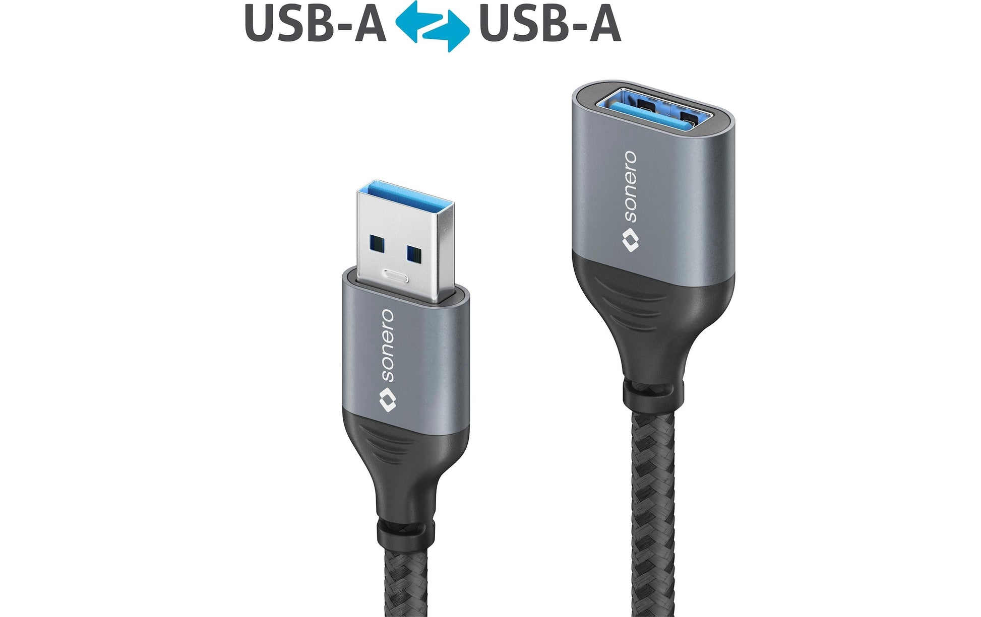 Sonero – USB-A Verlängerungskabel (Stecker auf Buchse) – USB 3.2 Gen 1 (5 Gbit/s) – 2 m – Schwarz/Grau