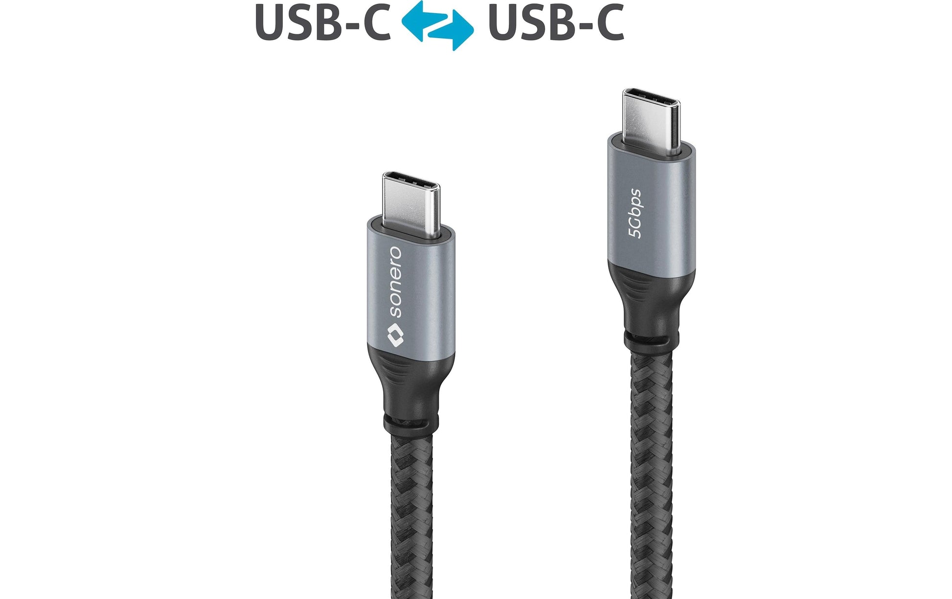 Sonero – USB-C auf USB-C Kabel – USB 3.2 Gen 1 (5 Gbit/s) – 1 m – PD 60 W – Geflochten – Schwarz/Grau