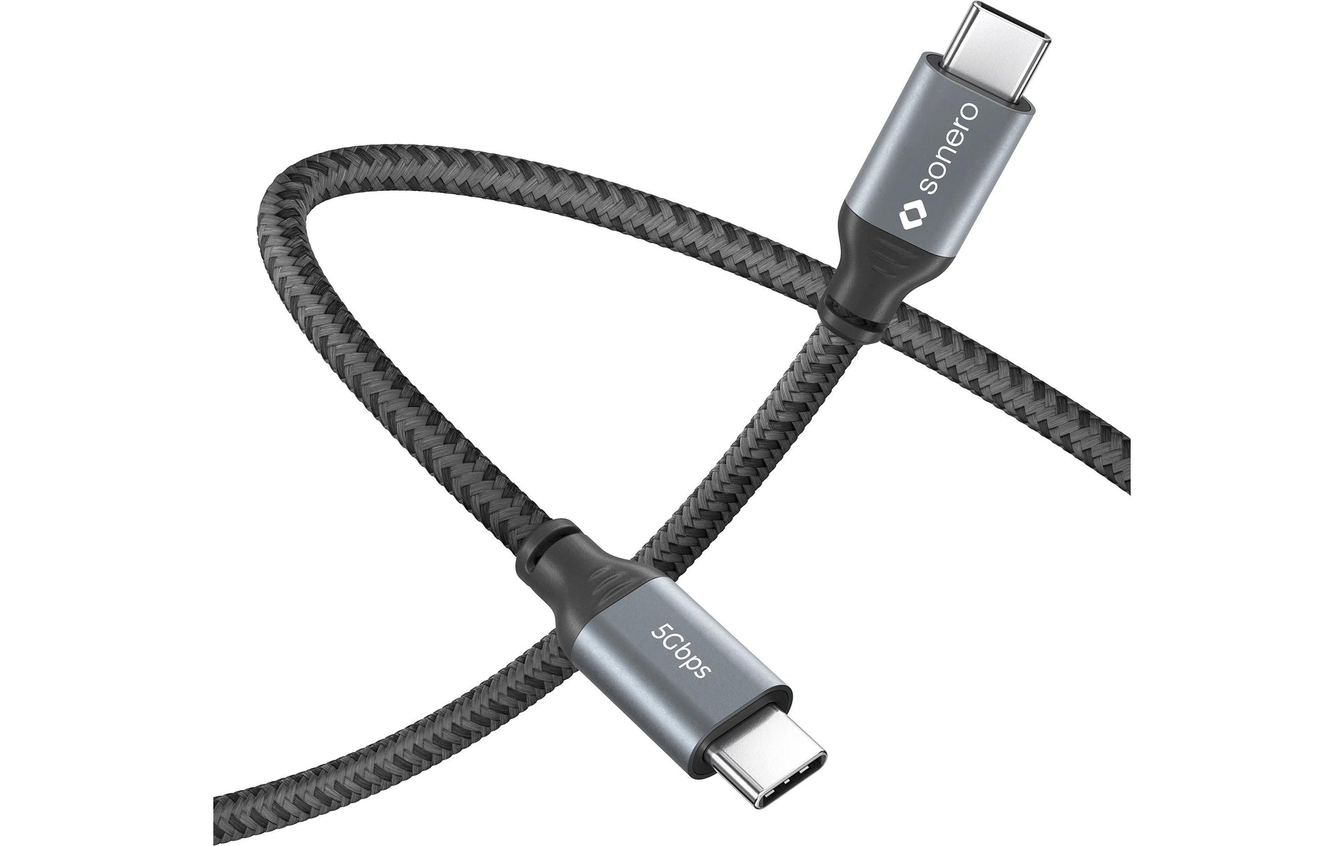 Sonero – USB-C auf USB-C Kabel – USB 3.2 Gen 1 (5 Gbit/s) – 0,5 m – PD 60 W – Geflochten – Schwarz/Grau