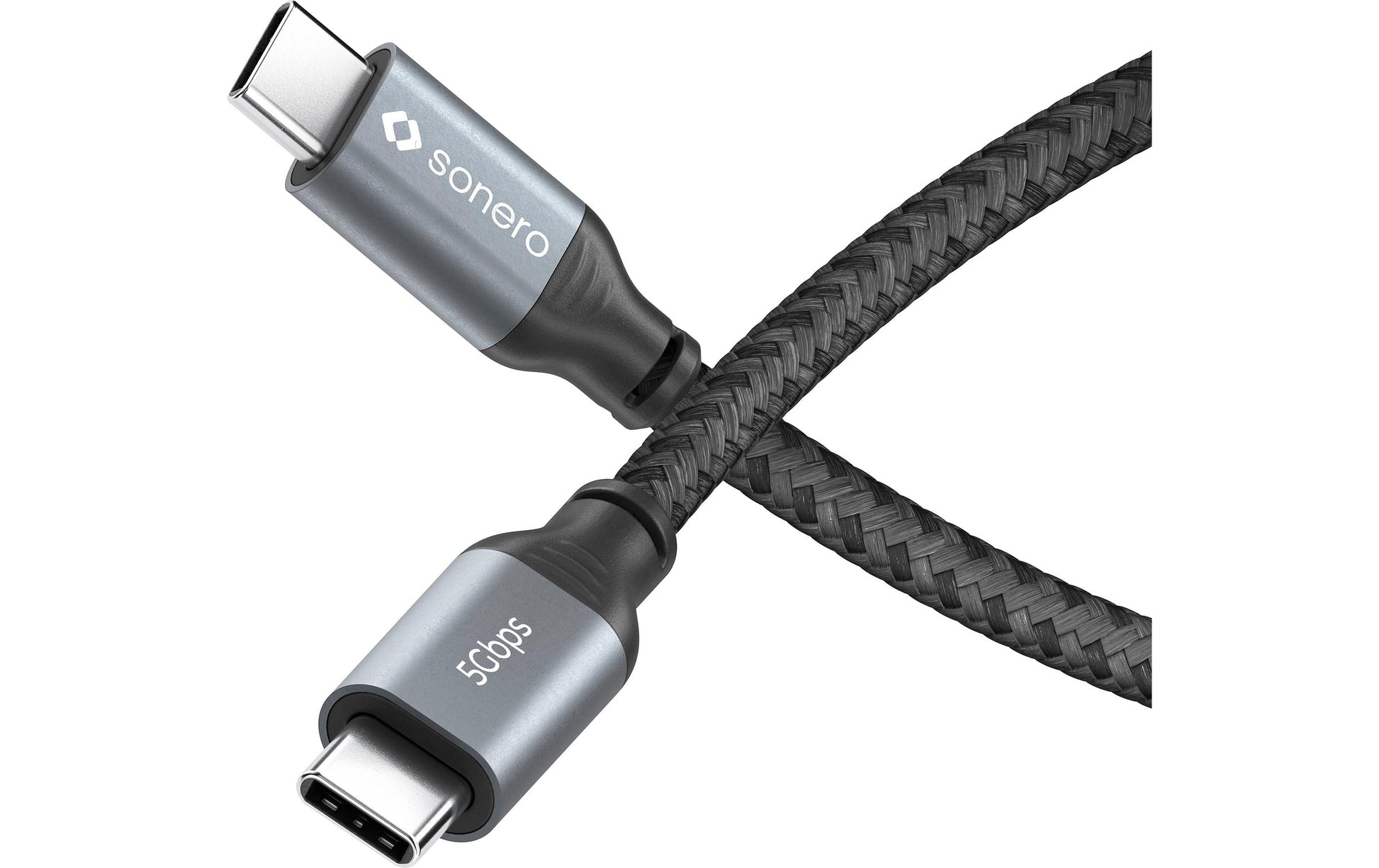Sonero – USB-C auf USB-C Kabel – USB 3.2 Gen 1 (5 Gbit/s) – 1 m – PD 60 W – Geflochten – Schwarz/Grau