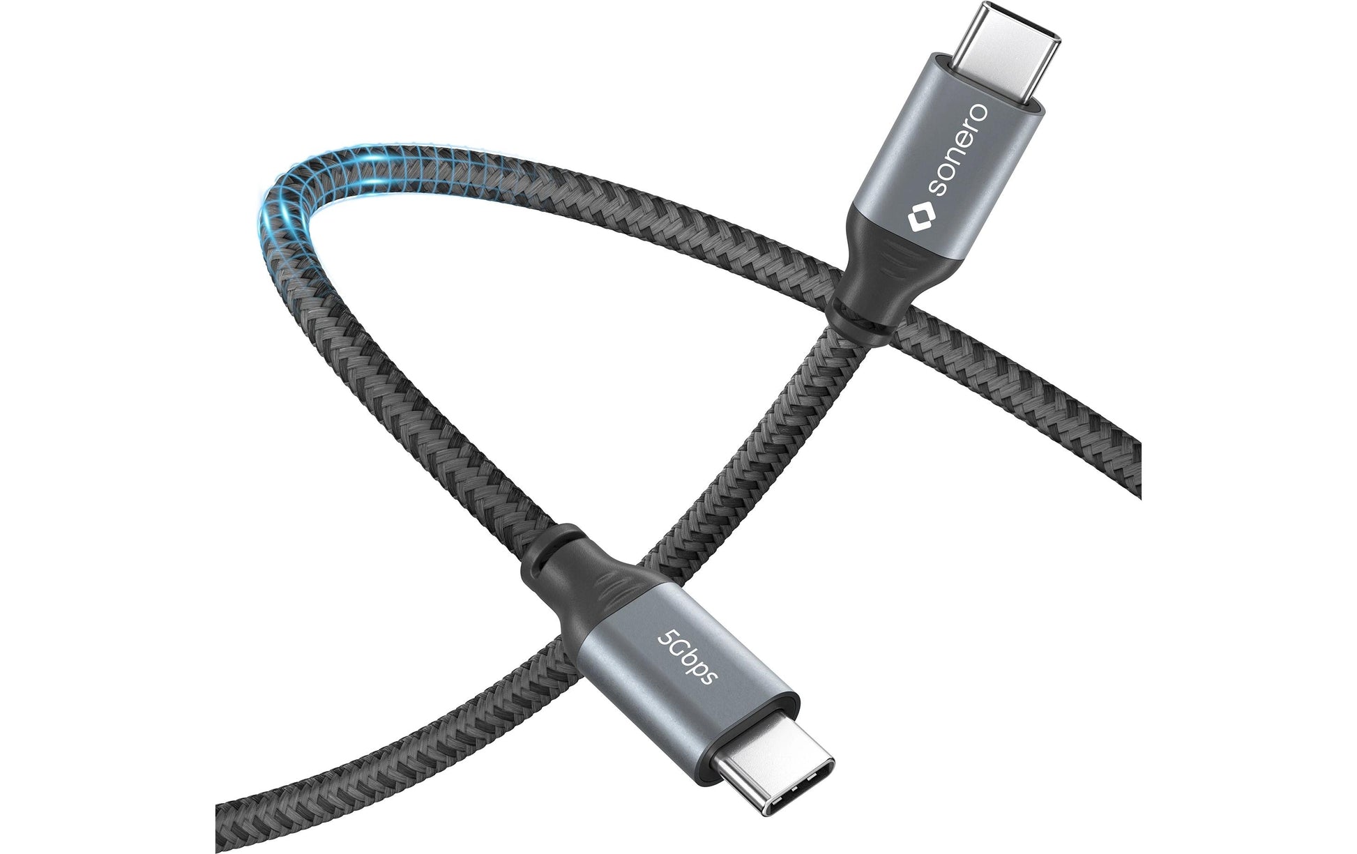 Sonero – USB-C auf USB-C Kabel – USB 3.2 Gen 1 (5 Gbit/s) – 0,5 m – PD 60 W – Geflochten – Schwarz/Grau
