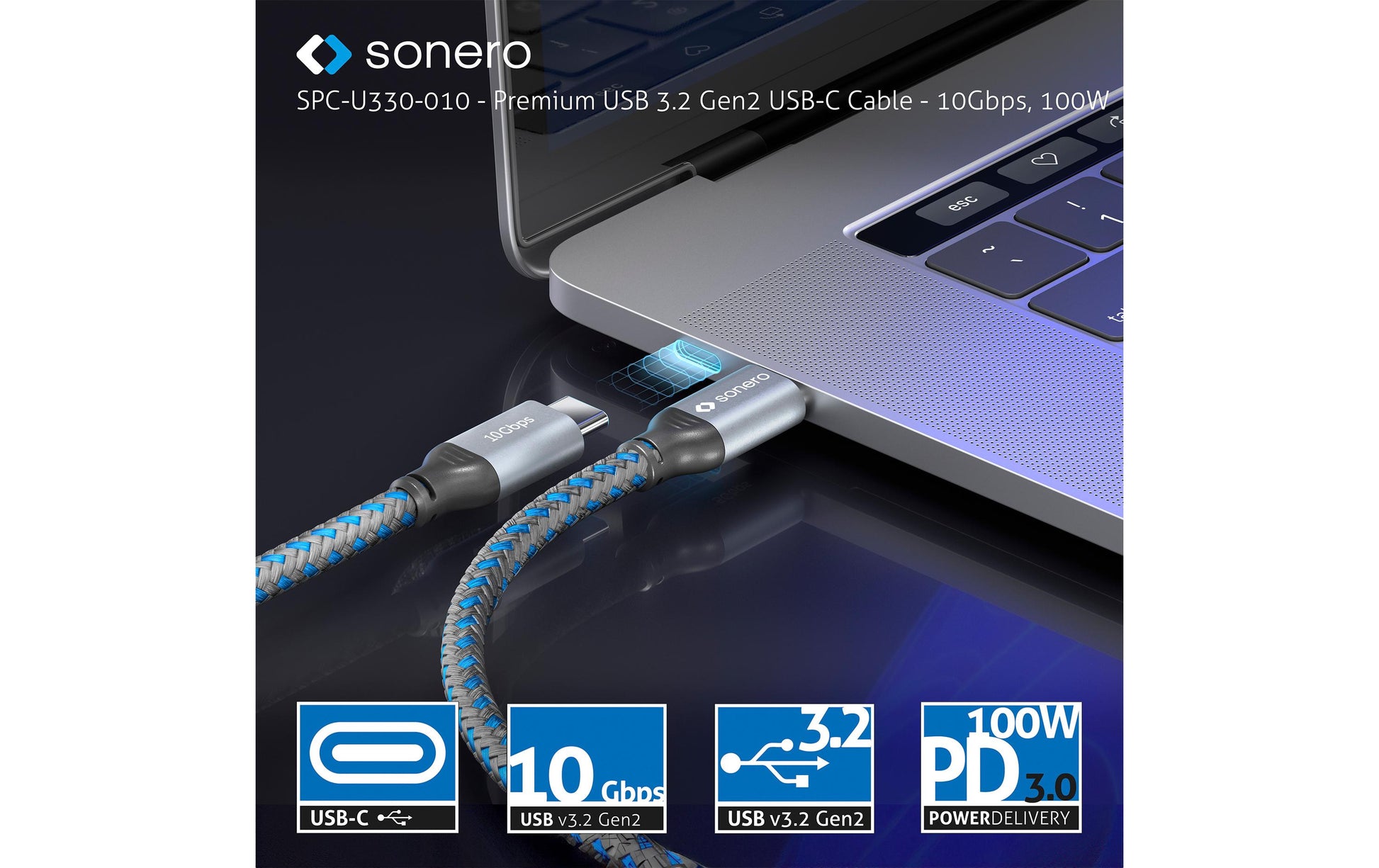 Sonero – USB-Kabel, USB-C zu USB-C, 1 m, USB 3, Lade-/Datenkabel