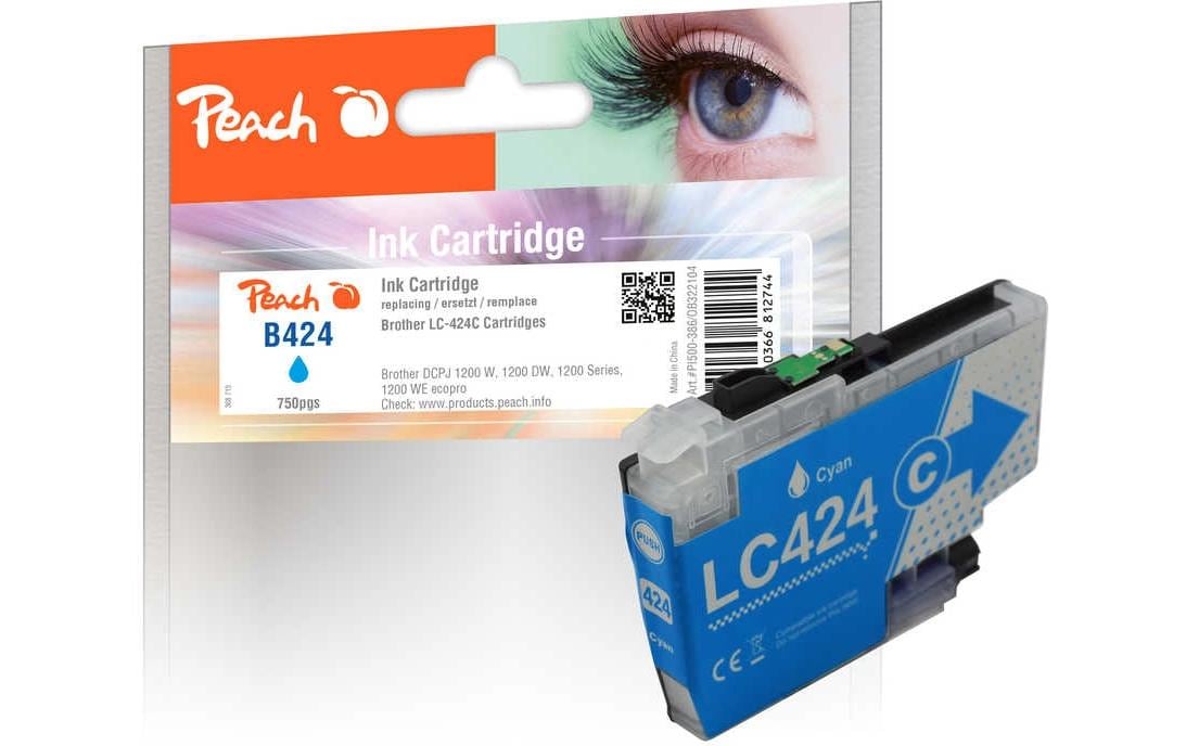 Peach LC-424 Cyan Tintenpatrone (Kompatibel) – 750 Seiten – für Brother DCPJ 1200 W/DW/WE