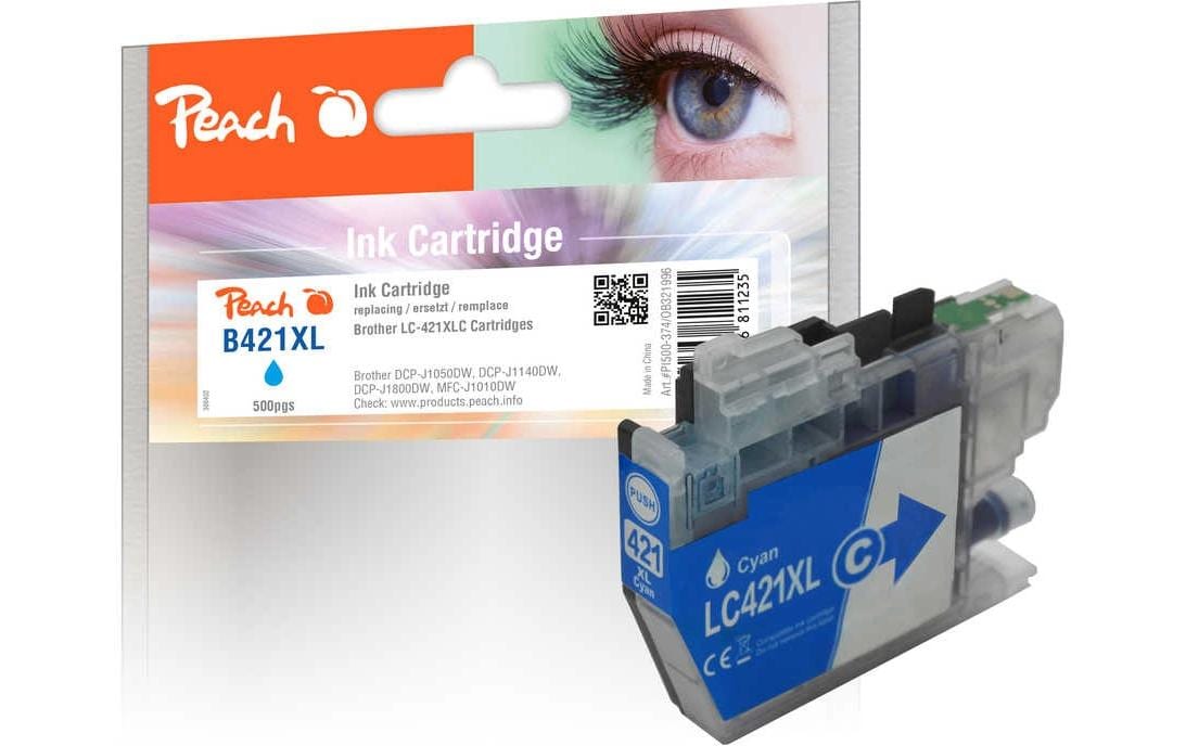 Peach LC-421XL Cyan Tintenpatrone (Kompatibel) – 500 Seiten – für Brother DCPJ 1050/1140/1800, MFCJ 1010 DW