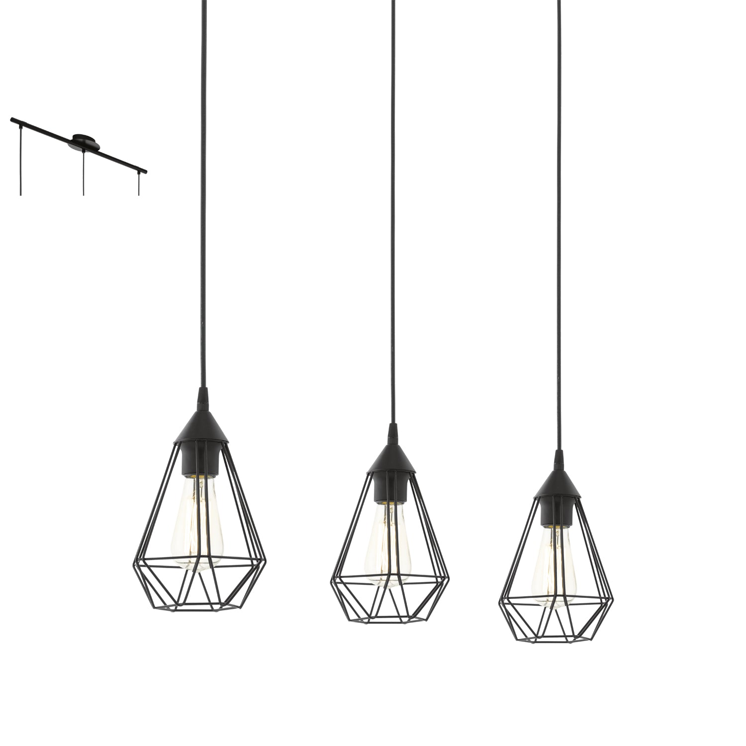 EGLO Hängeleuchte TARBES – 17,5 × 79 × 110 cm, 180 W, dimmbar, schwarz, 3× E27, exkl. Leuchtmittel