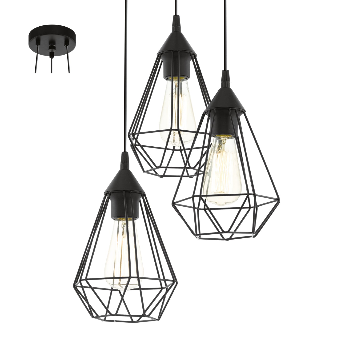 EGLO Deckenleuchte TARBES – Ø 31 × 110 cm, 180 W, dimmbar, schwarz, 3 × E27, exkl. Leuchtmittel