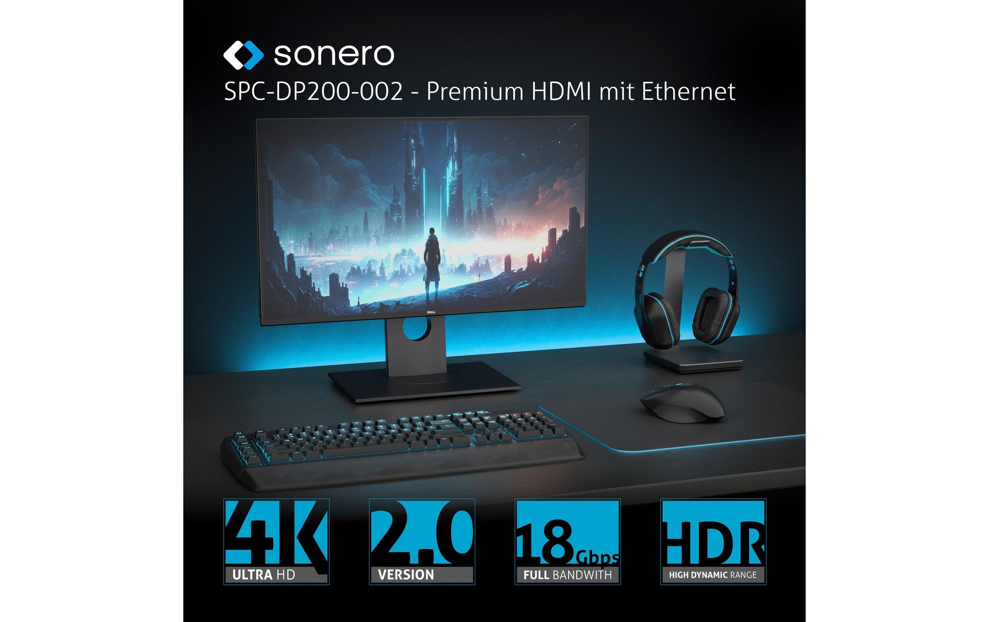 Sonero – DisplayPort (Stecker) auf HDMI (Buchse) Adapter, DP 1.2, HDMI 2.0, 4K@60 Hz, 20 cm, HDR