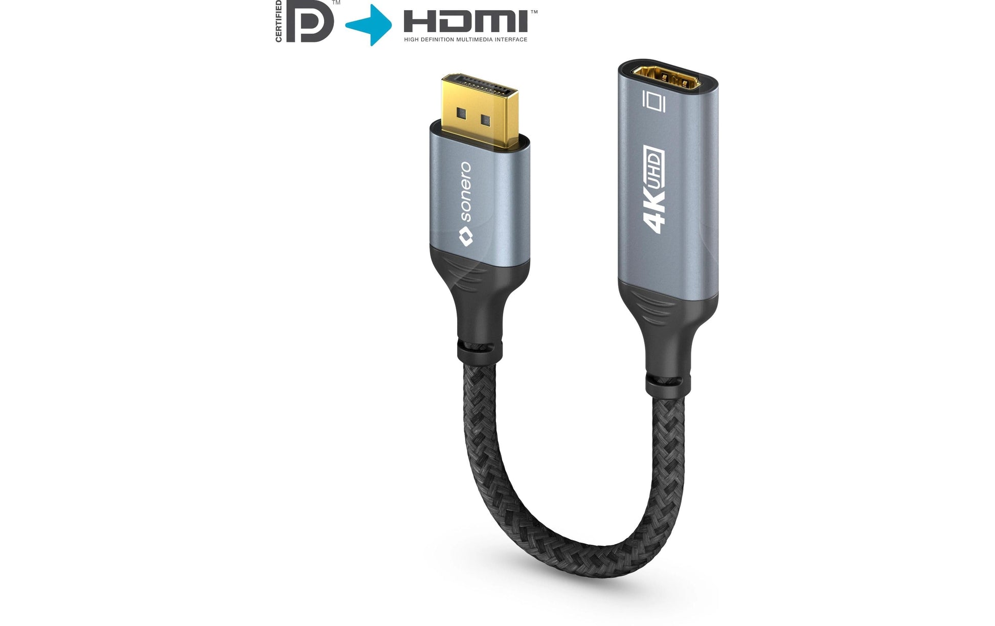 Sonero – DisplayPort (Stecker) auf HDMI (Buchse) Adapter, DP 1.2, HDMI 2.0, 4K@60 Hz, 20 cm, HDR