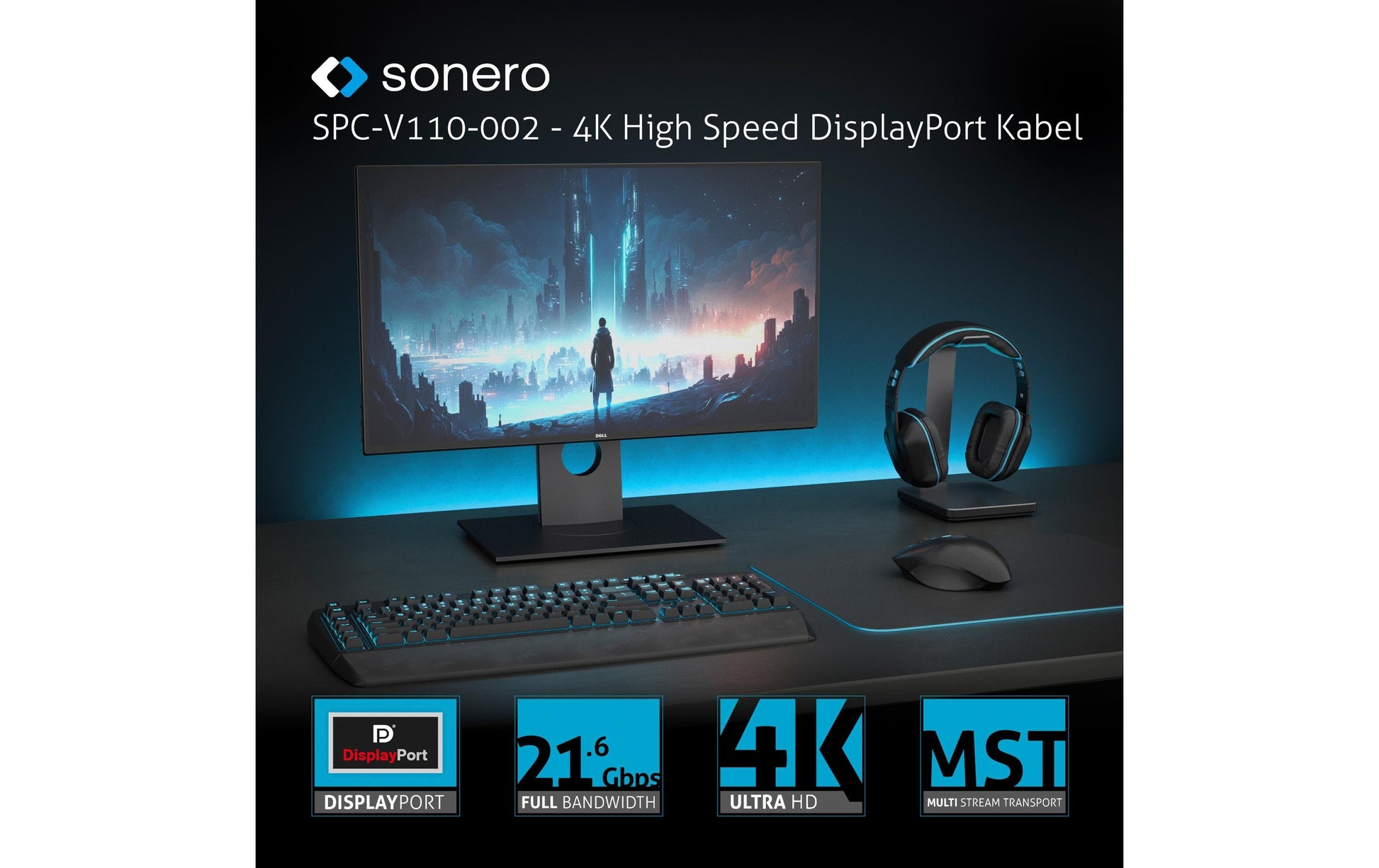 Sonero SPC-V110-002 USB-C zu DisplayPort Adapter – 4K (3840 × 2160) @ 60 Hz, 20 cm, DisplayPort 1.2
