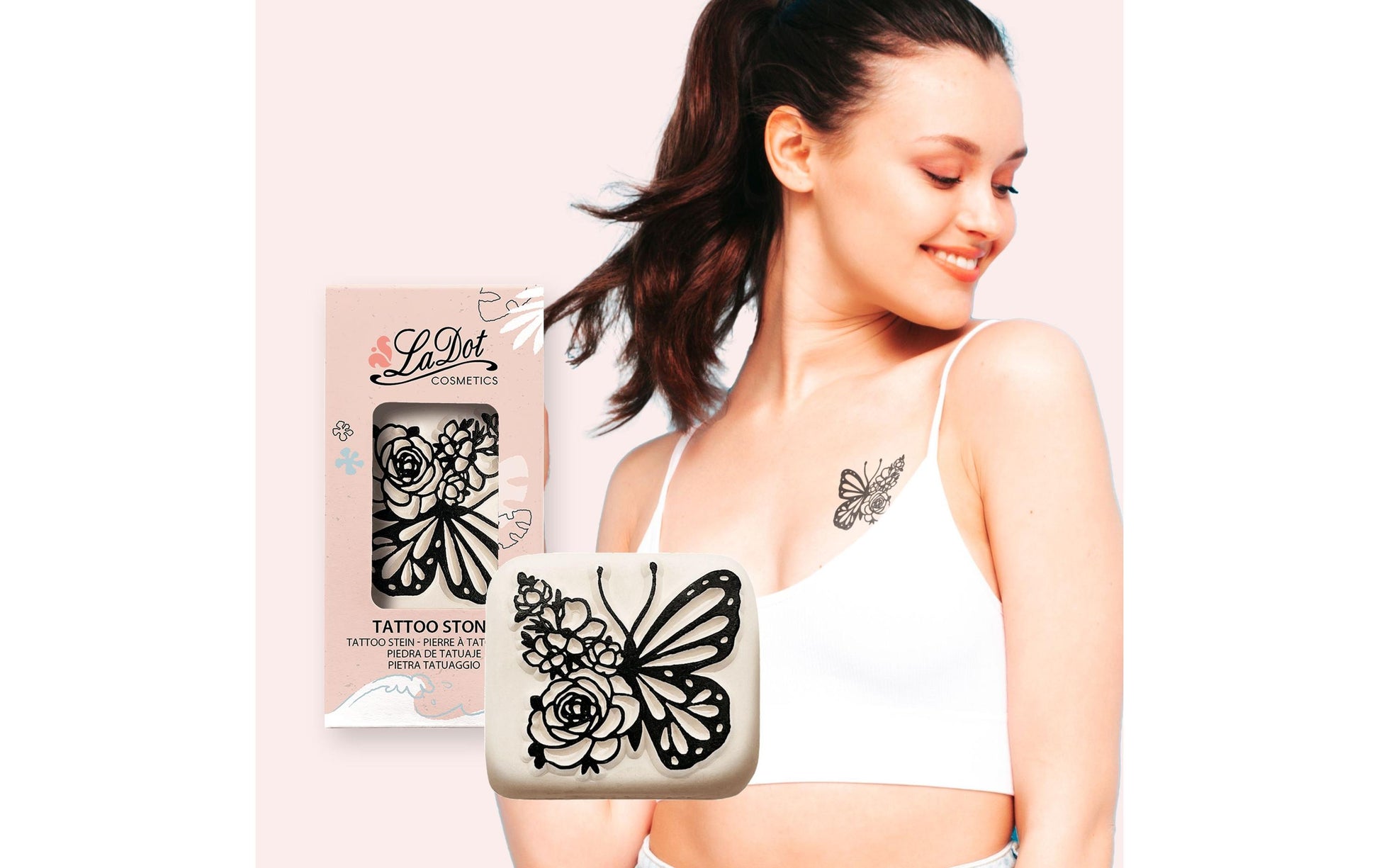 LaDot Tattoostempel Schmetterling – Weiss – 4 × 4,5 cm – Stein – 1 Stk