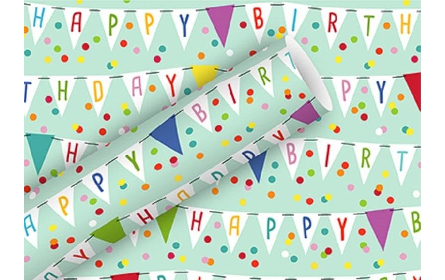 Braun + Company Geschenkpapier – Wimpel türkis – gestrichenes Papier, 80 g/m2 – 70 cm × 2 m