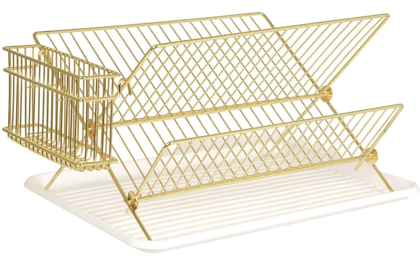 present time Abtropfgestell 37 × 29,5 × 24 cm, Eisen, mit Besteckhalter, Gold