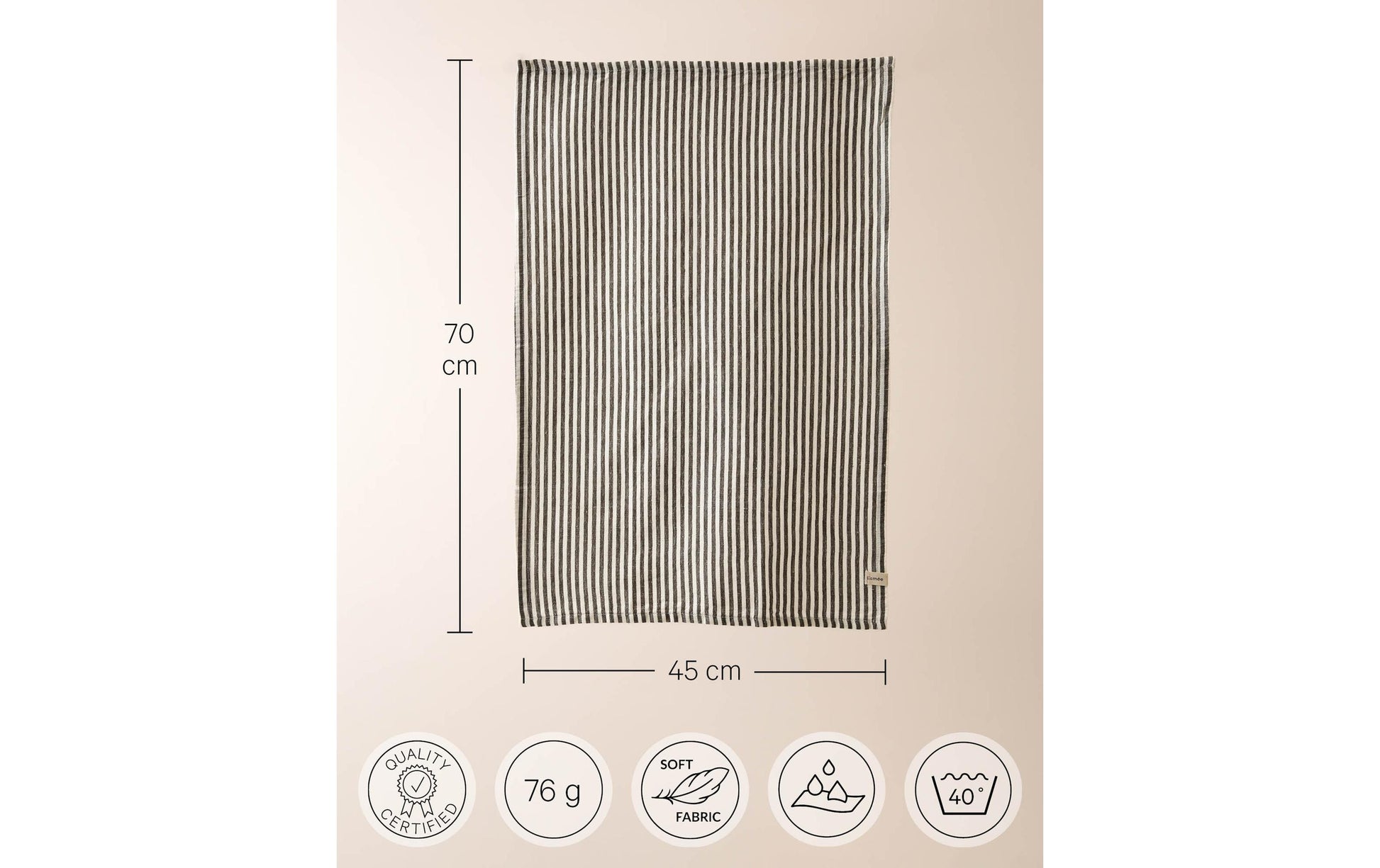 Esmée Küchentuch Louis – Grau, Weiss – 45 × 70 cm – Leinen/Bio-Baumwolle – 1 Stk.