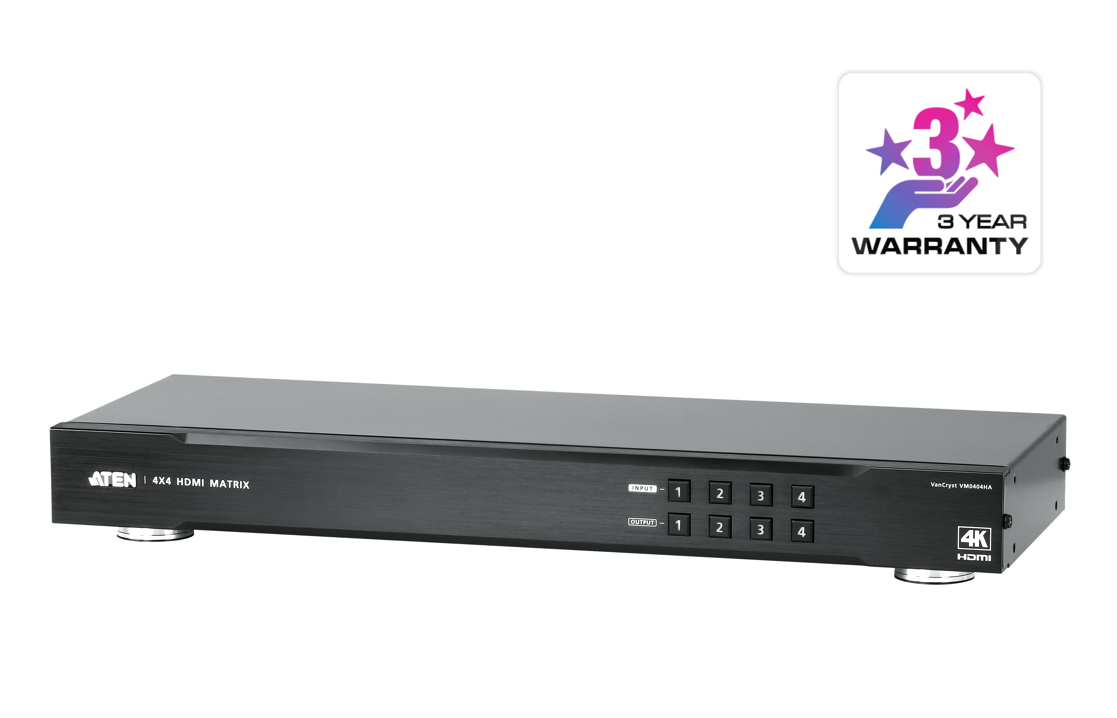 ATEN VM0404HA – HDMI Matrix, 4×4, 4K@60 Hz, 15 m, RS-232, IR, HDCP, Schwarz