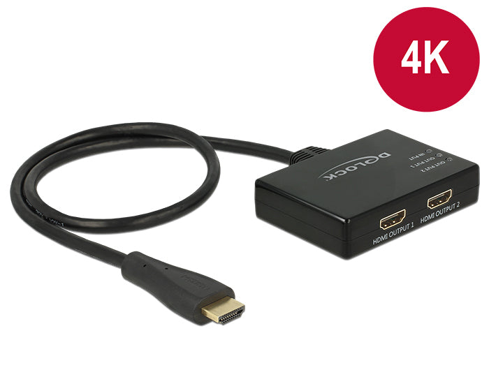 DeLOCK 87700 HDMI Monitorsplitter – 4K (3840 × 2160) @ 30 Hz, 2× HDMI-Ausgang, 0,6 m, USB-Stromversorgung